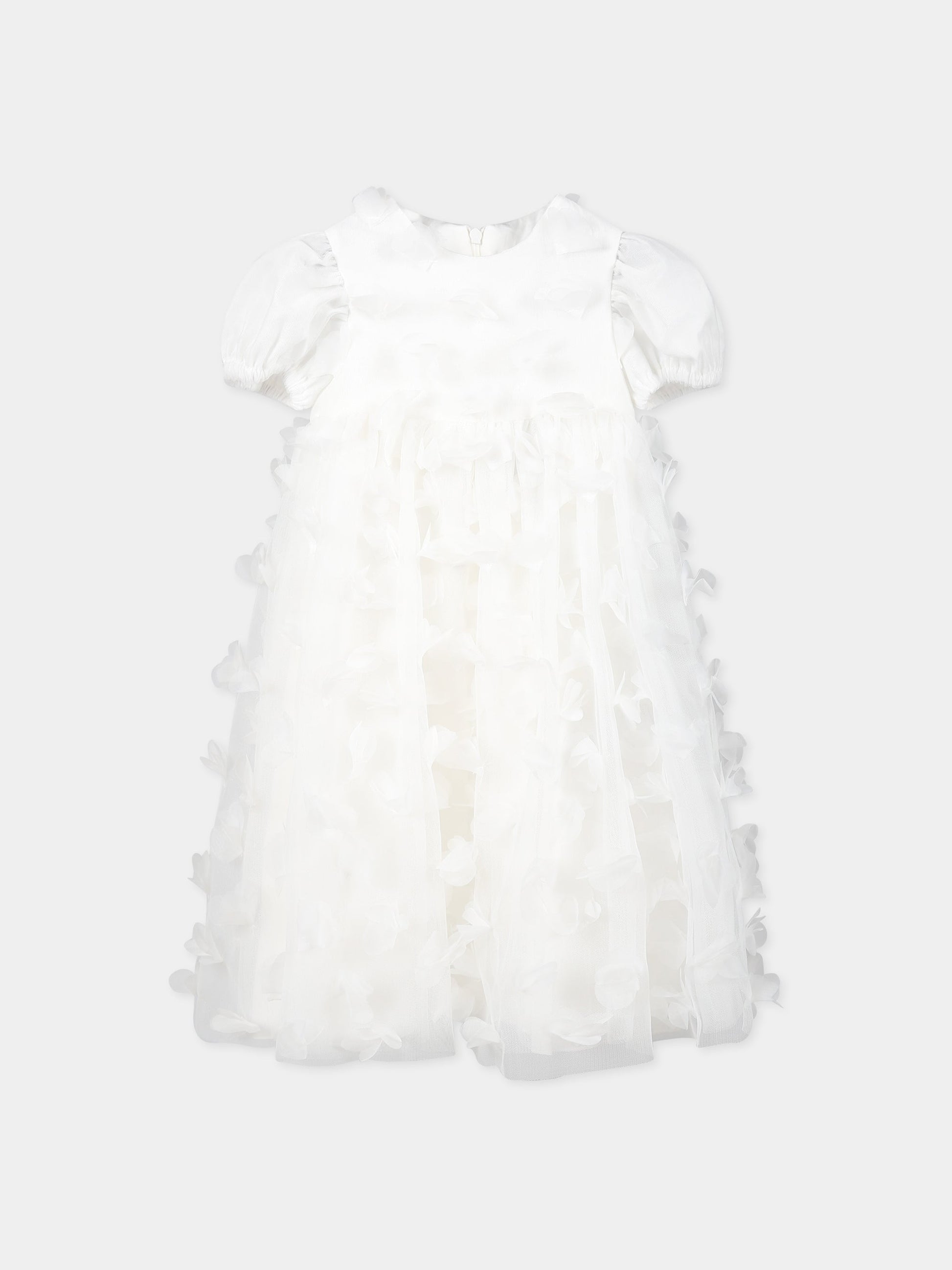 Vestito bianco per neonata con applicazioni in tulle,Simonetta,SS1011 T0041 101