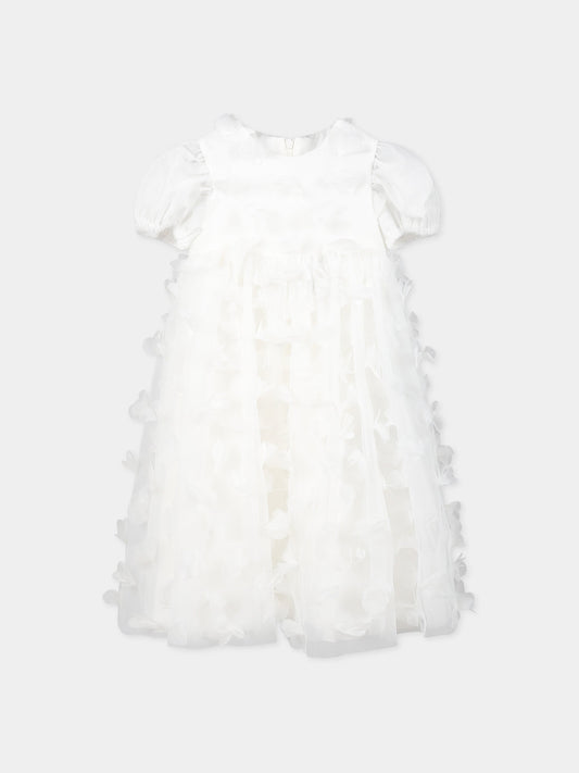 Vestito bianco per neonata con applicazioni in tulle,Simonetta,SS1011 T0041 101