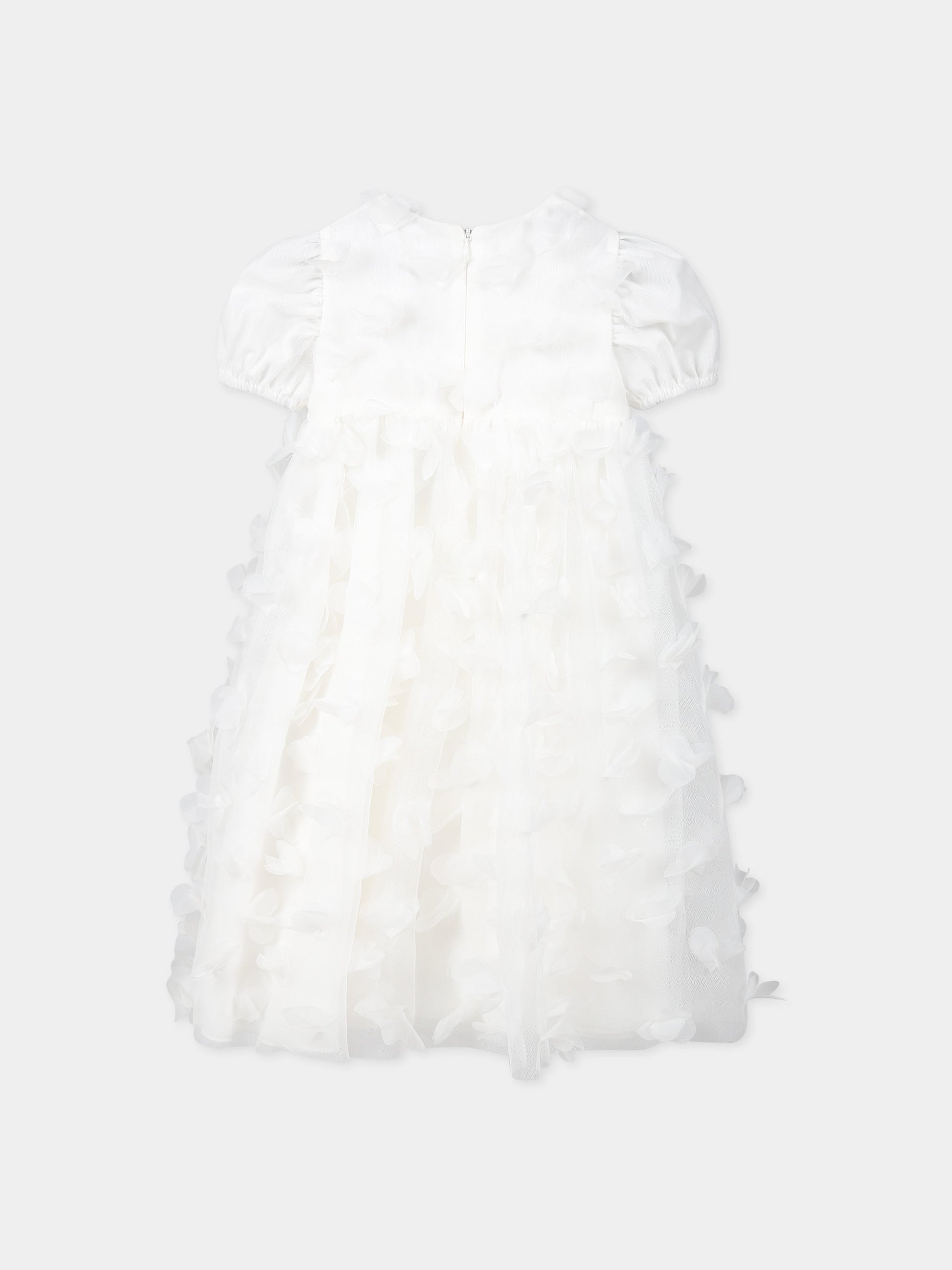 Vestito bianco per neonata con applicazioni in tulle,Simonetta,SS1011 T0041 101