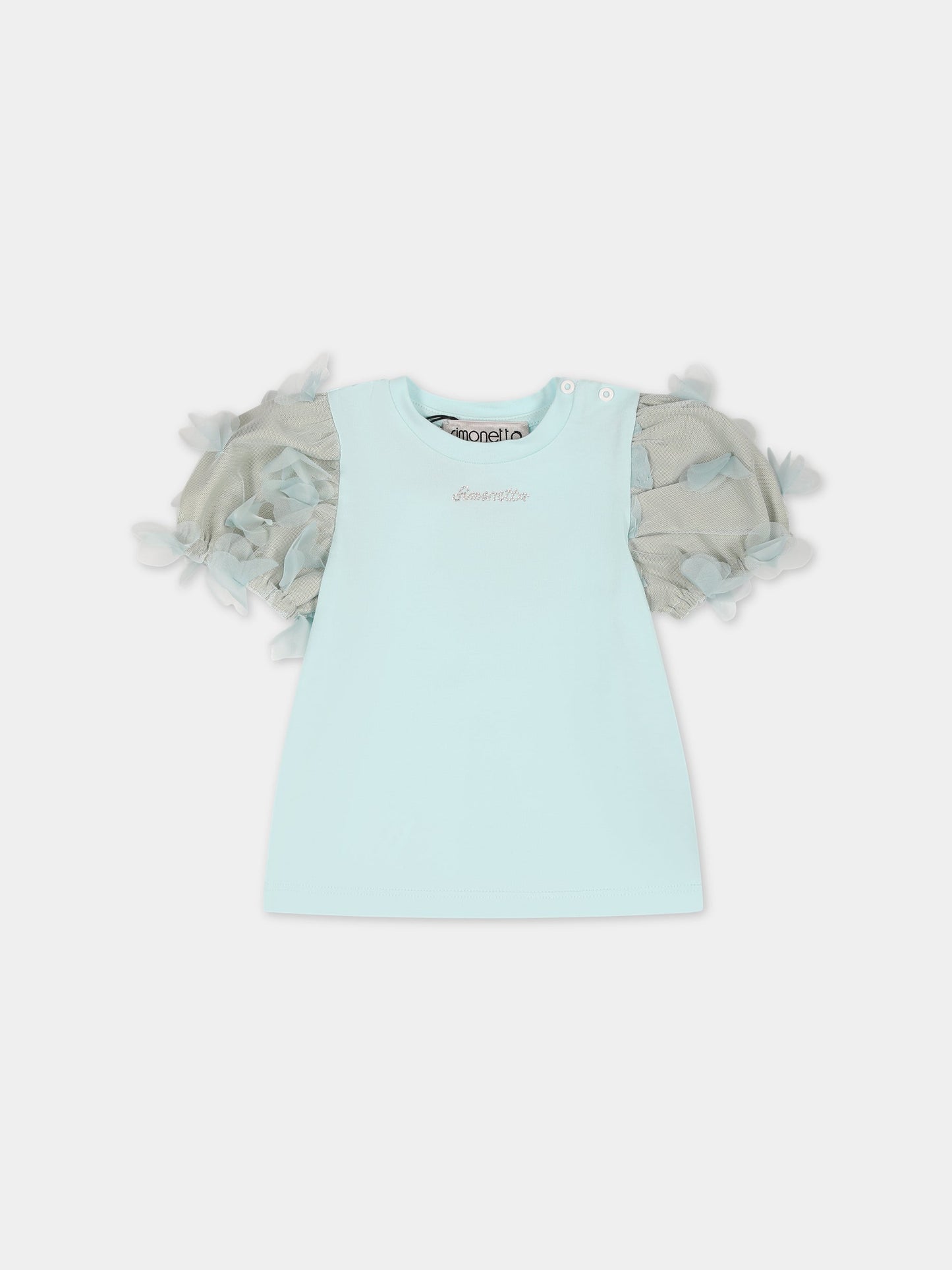 T-shirt verde per neonata con applicazioni in tulle,Simonetta,SS8011 J0019 629