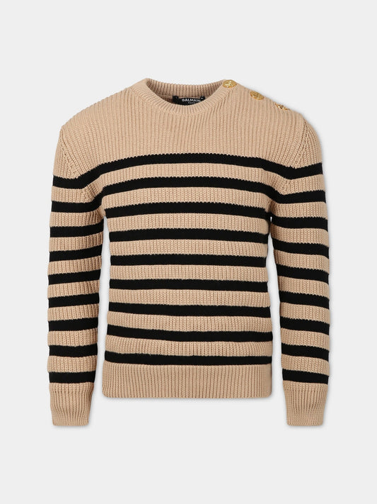Maglione beige per bambini a righe,Balmain Kids,BS9P70 X0003 116NE