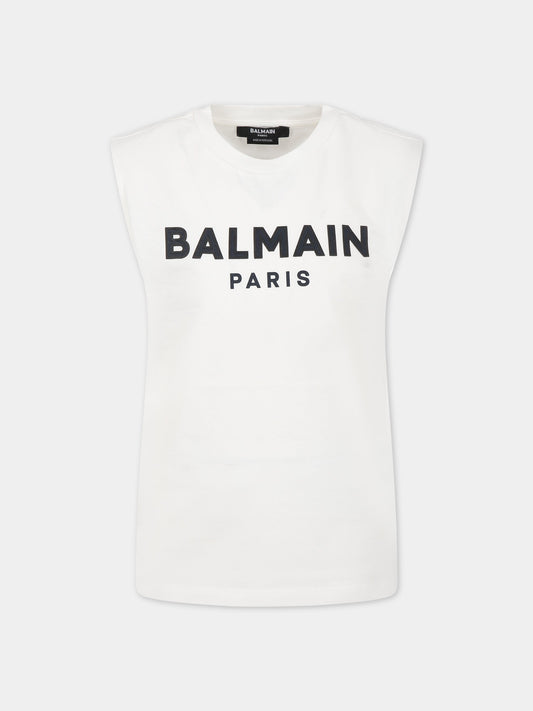 T-shirt bianco per bambini con logo,Balmain Kids,BS8Q81 Z0057 102
