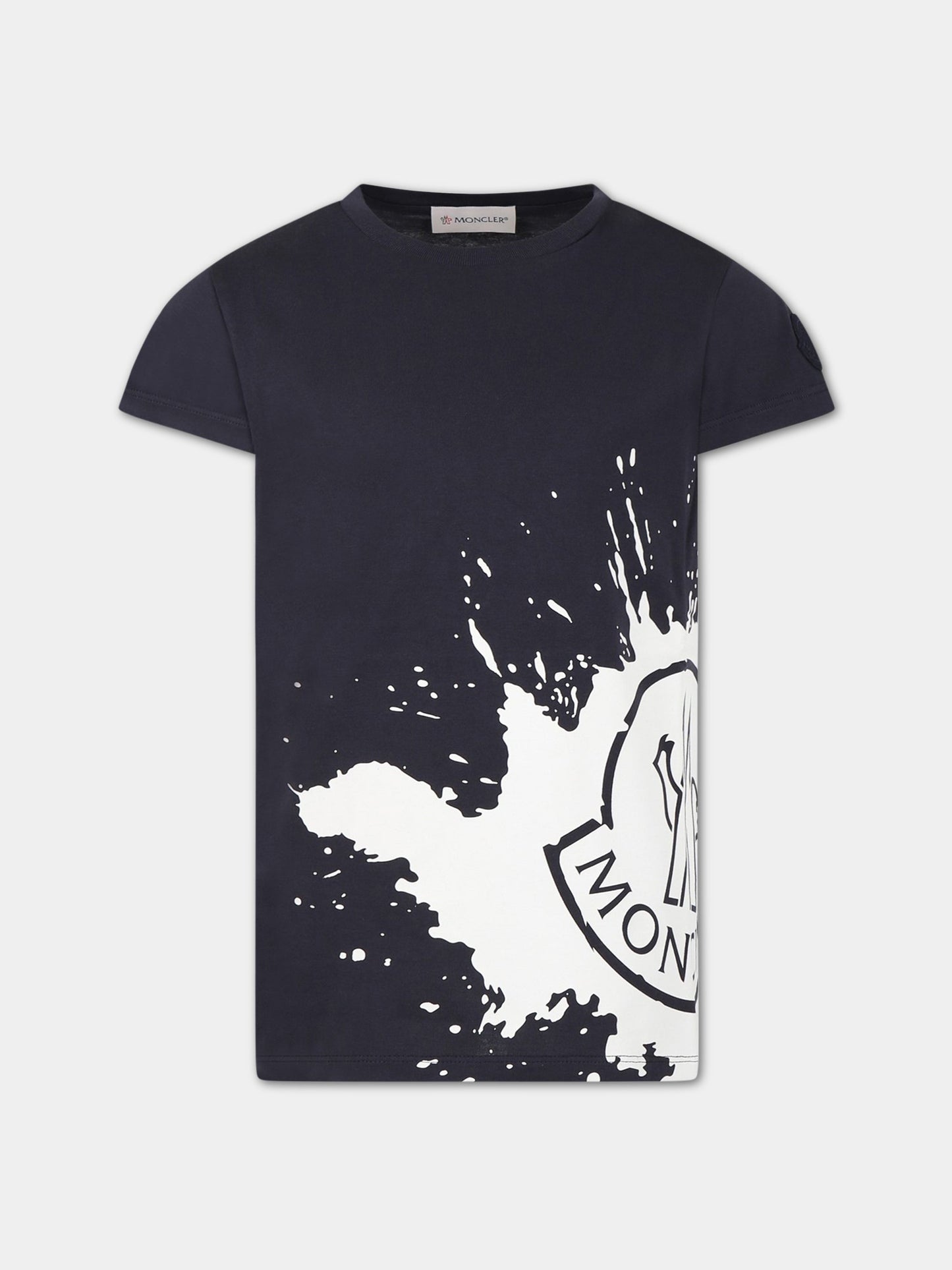 T-shirt blu per bambino con stampa e logo,Moncler Kids,954 8C00007 899WA 778