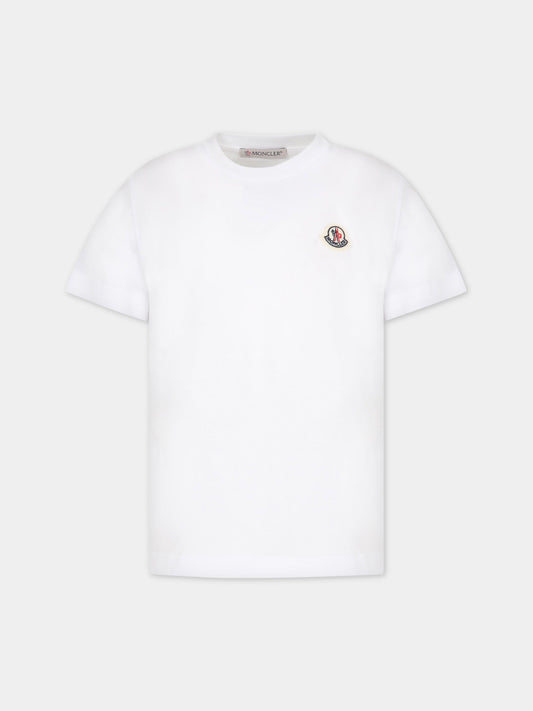 T-shirt bianca per bambino con patch logato,Moncler Kids,954 8C00033 83907 001