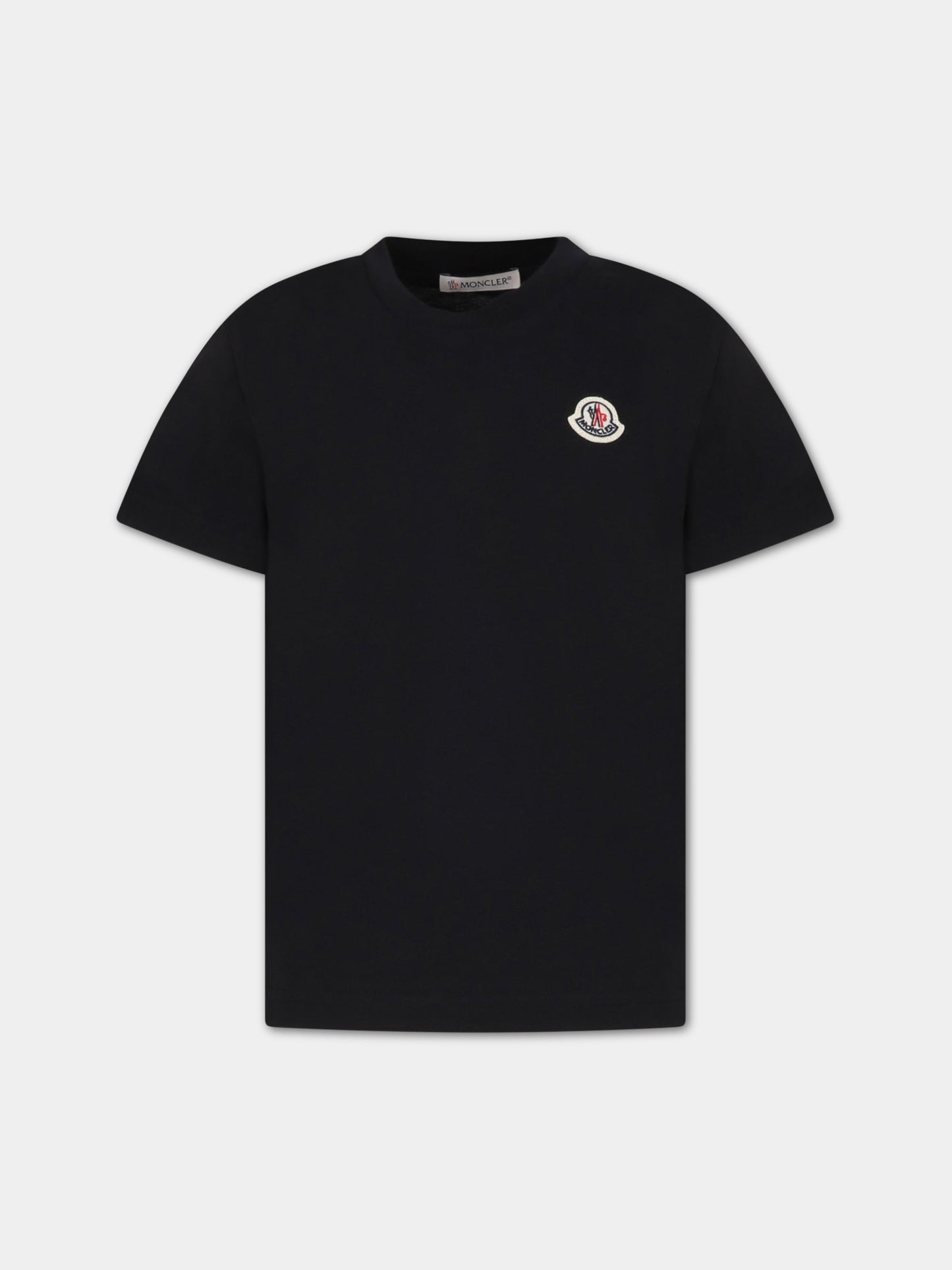 T-shirt nera per bambino con patch logato,Moncler Kids,954 8C00033 83907 999