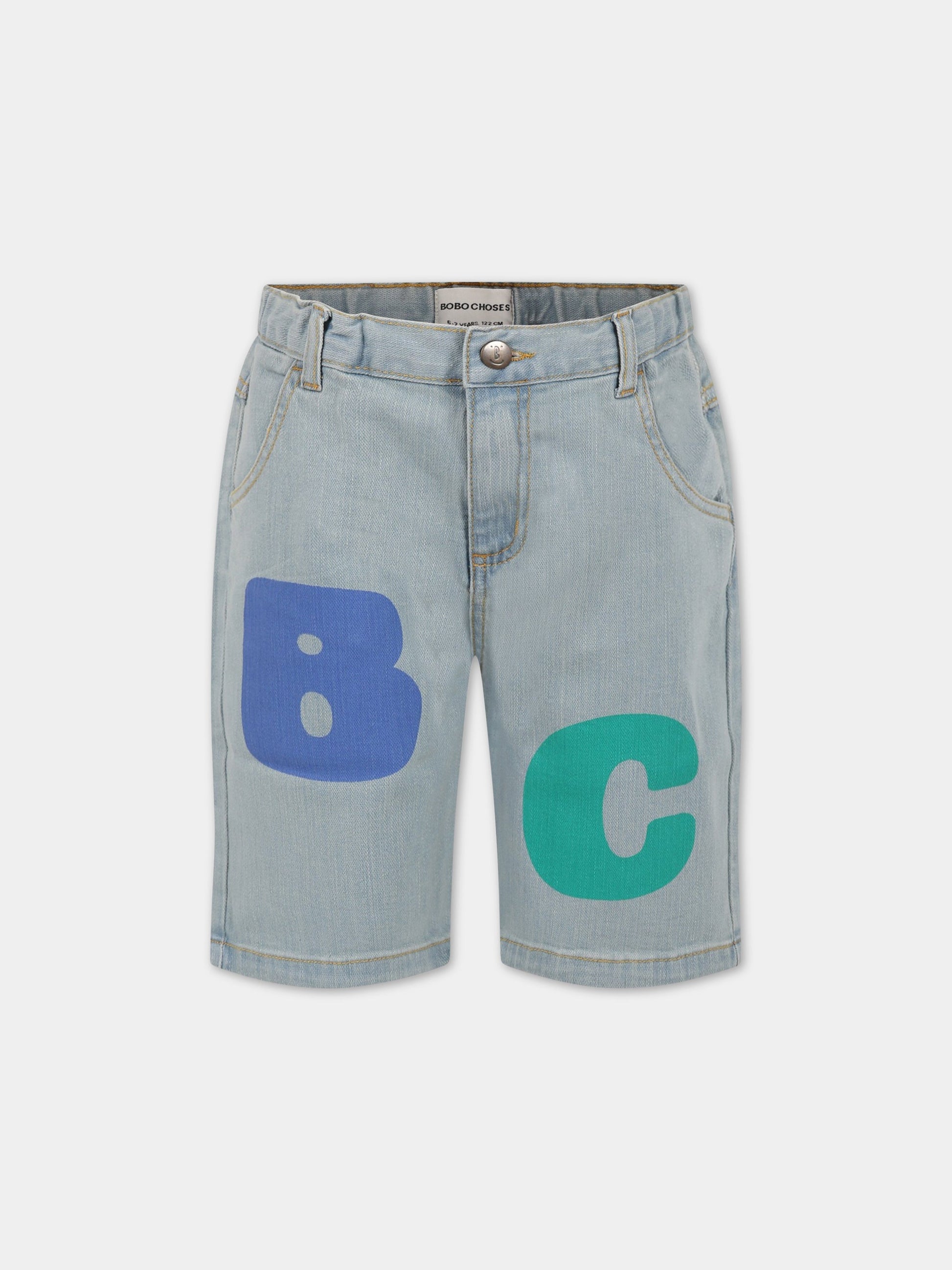 Shorts celeste per bambino con logo,Bobo Choses,123AC083