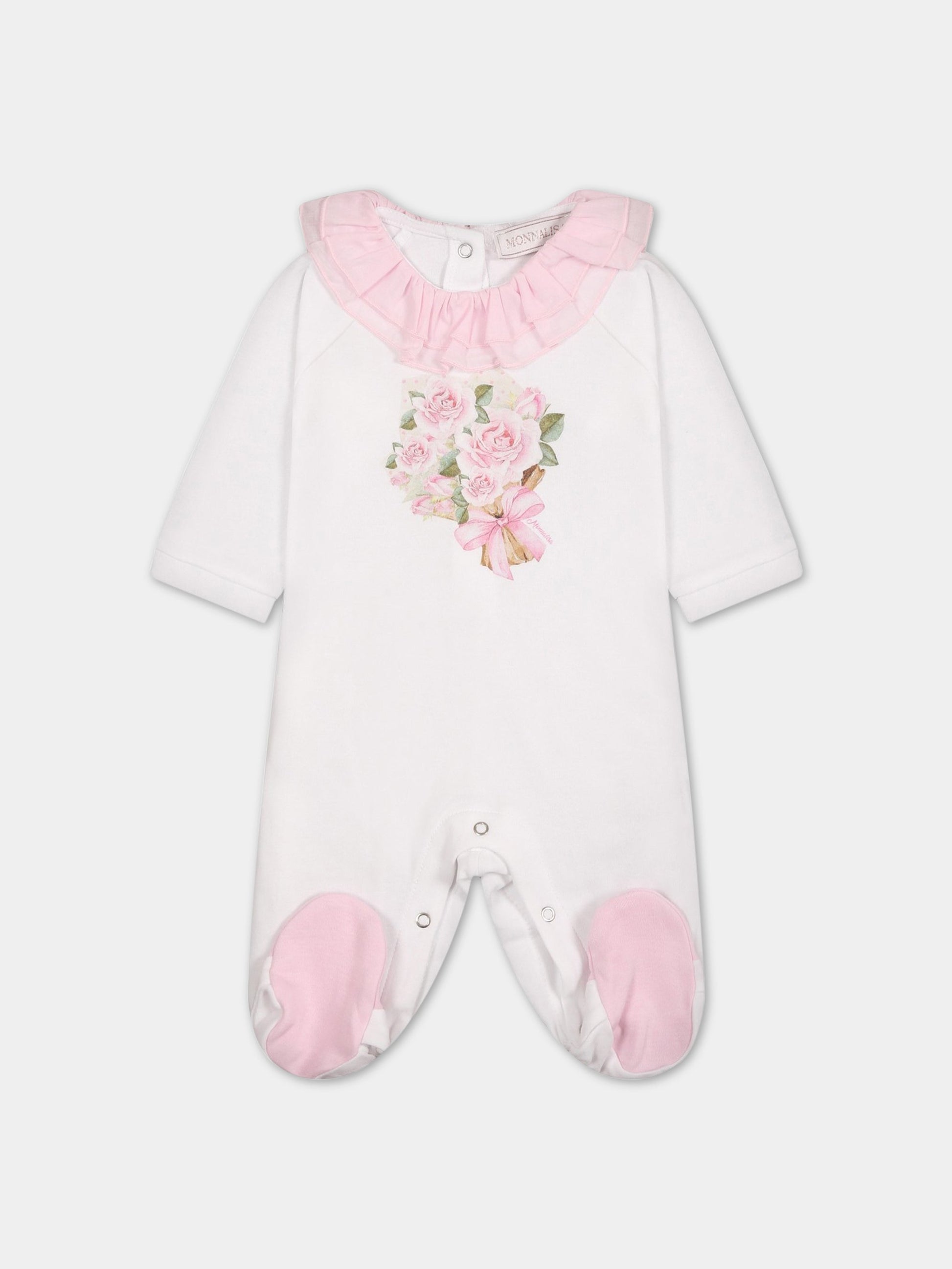 Tutina bianca per neonata con stampa e logo,Monnalisa,35A212 1000 0099