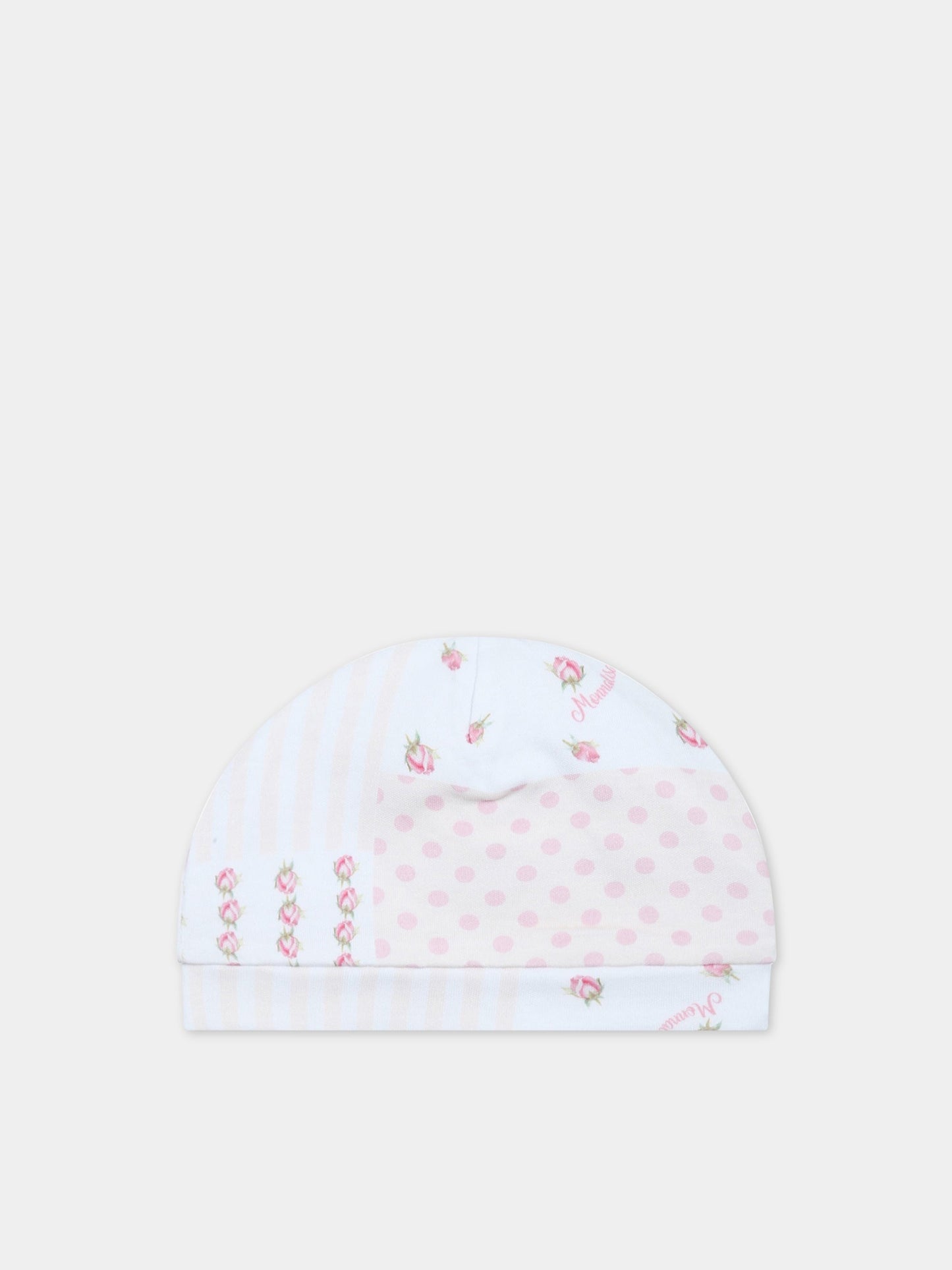 Cappello bianco per neonata con stampa floreale,Monnalisa,35A009 1035 0099
