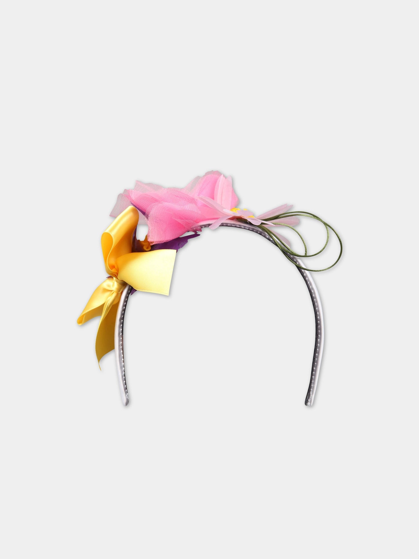 Cerchietto multicolor per bambina con fiori e fiocco,Monnalisa,19A005 1111 0084