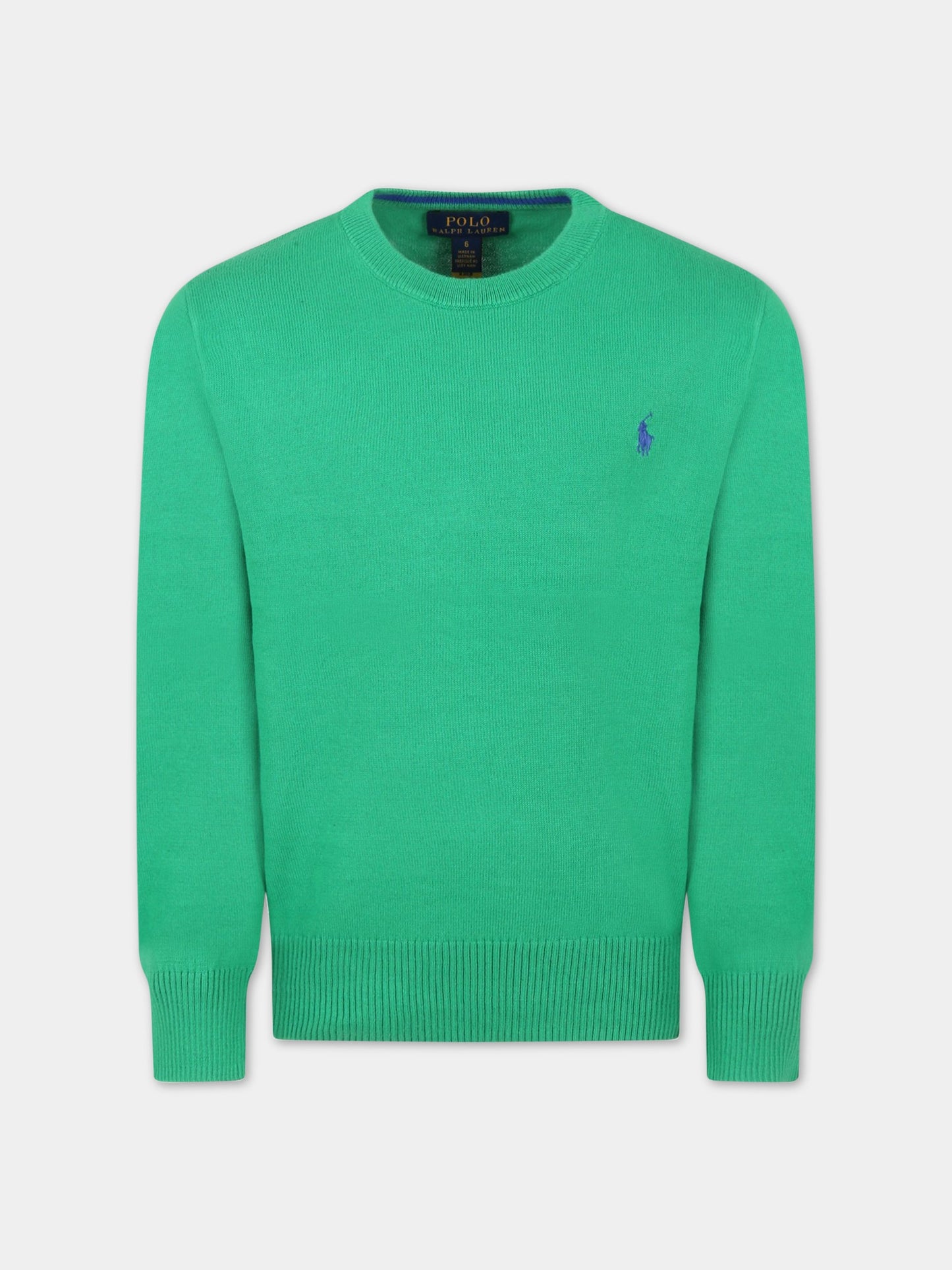 Maglione verde per bambino con iconico cavallino blu,Ralph Lauren Kids,799887034
