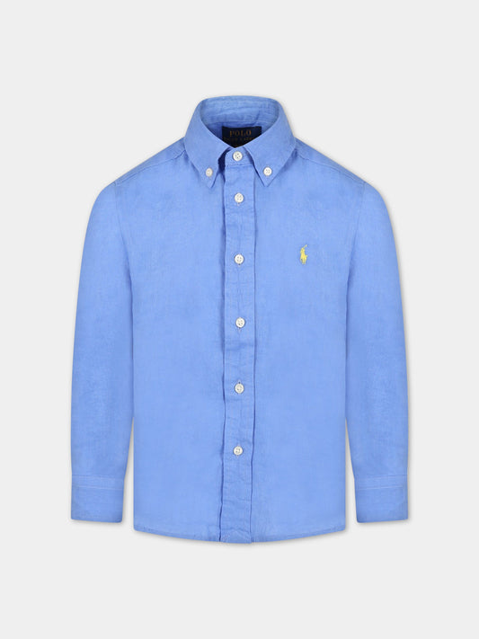 Camicia azzurro per bambino con logo,Ralph Lauren Kids,865270003