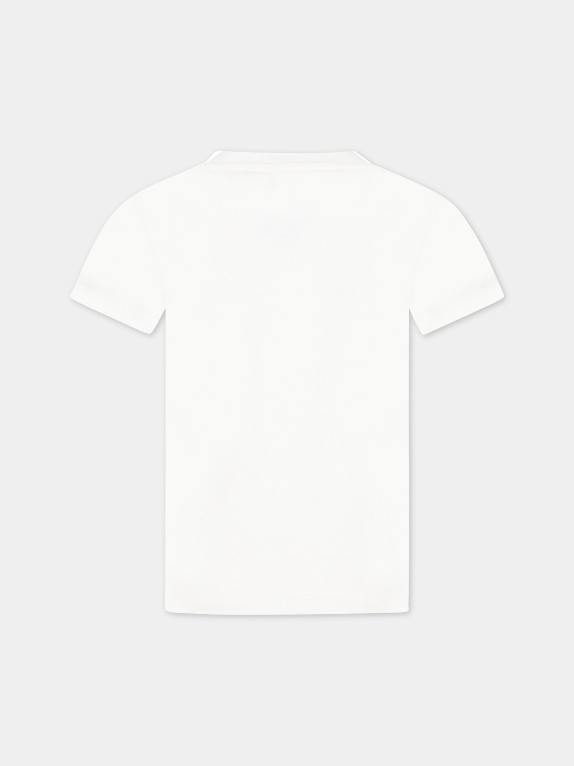 T-shirt bianca per bambina con logo giallo in strass,Versace,1000052 1A06484 2WE60