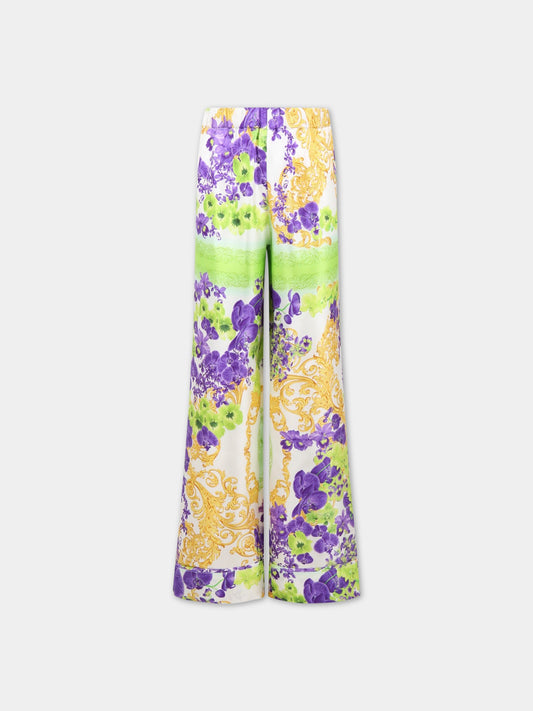 Pantaloni bianchi per bambina con stampa floreale,Versace,1003518 1A06469 5W270