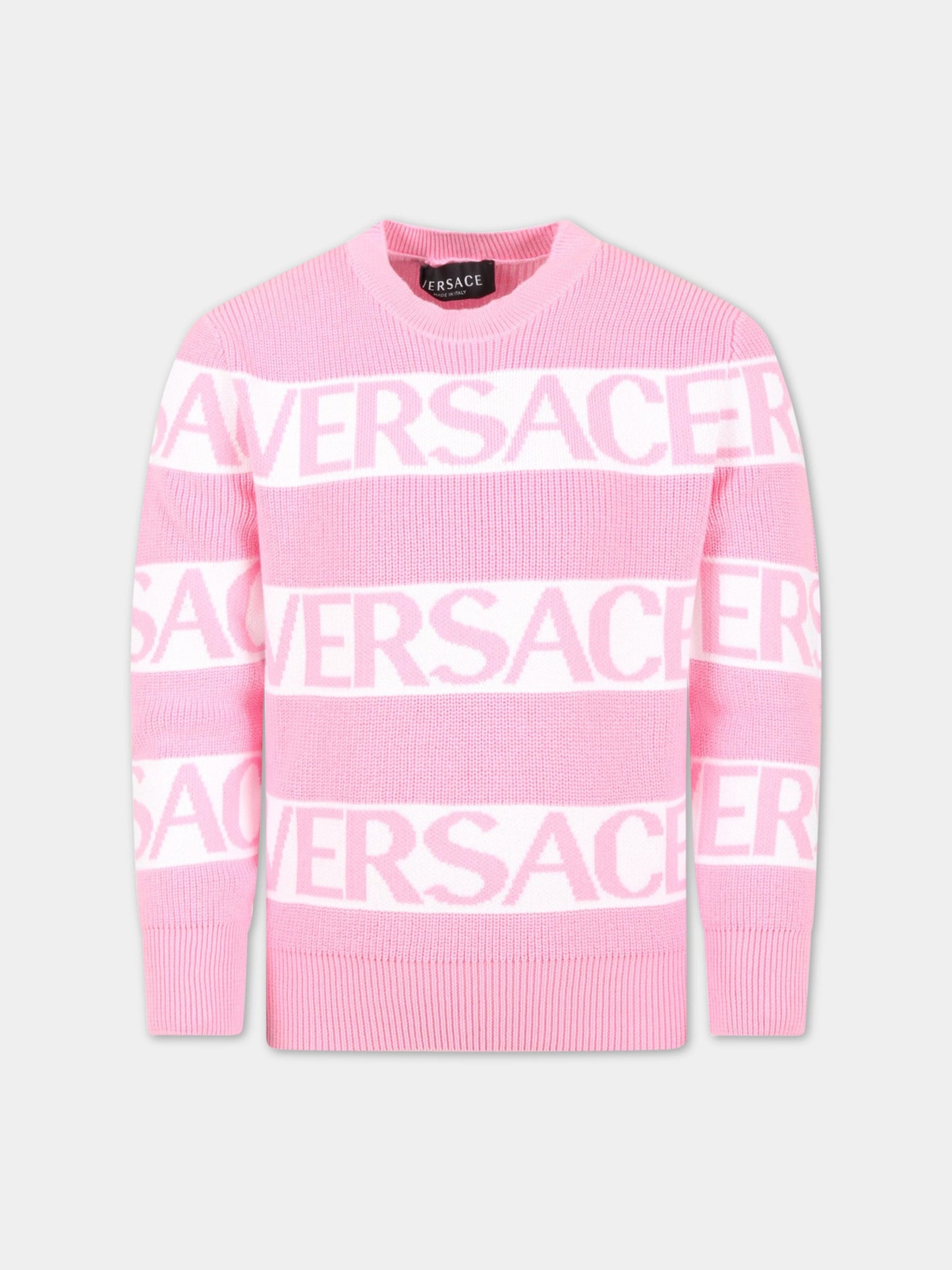 Maglione rosa per bambina con logo,Versace,1008057 1A05822 2PH20