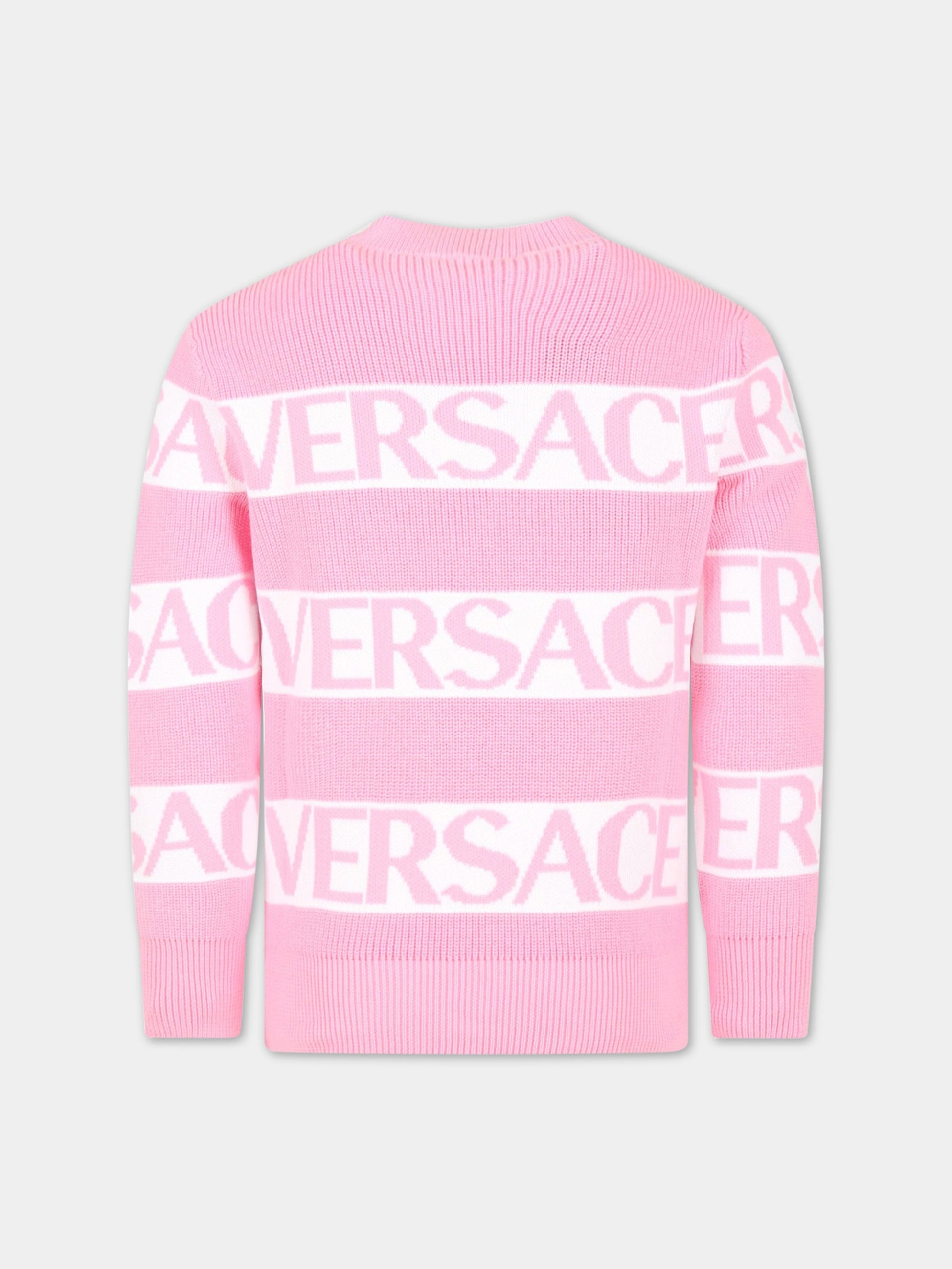 Maglione rosa per bambina con logo,Versace,1008057 1A05822 2PH20