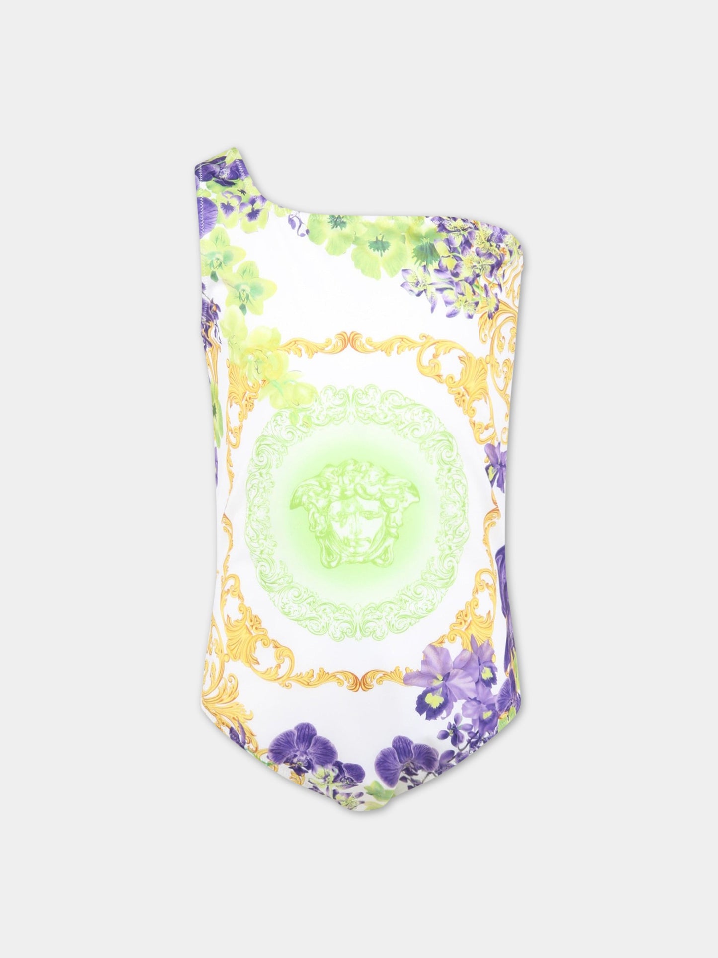 Costume bianco da bagno per bambina con Medusa,Versace,1009630 1A06957 5W270