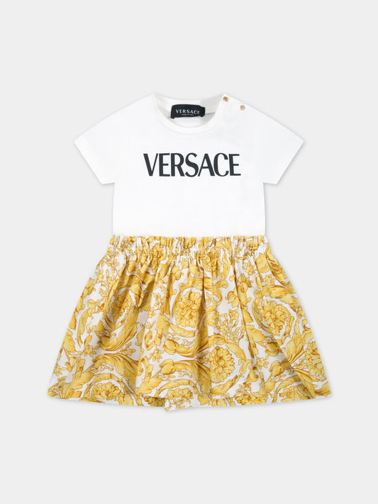 Vestito multicolor per bambina con stampa barocco e logo,Versace,1000354 1A04782 6W090