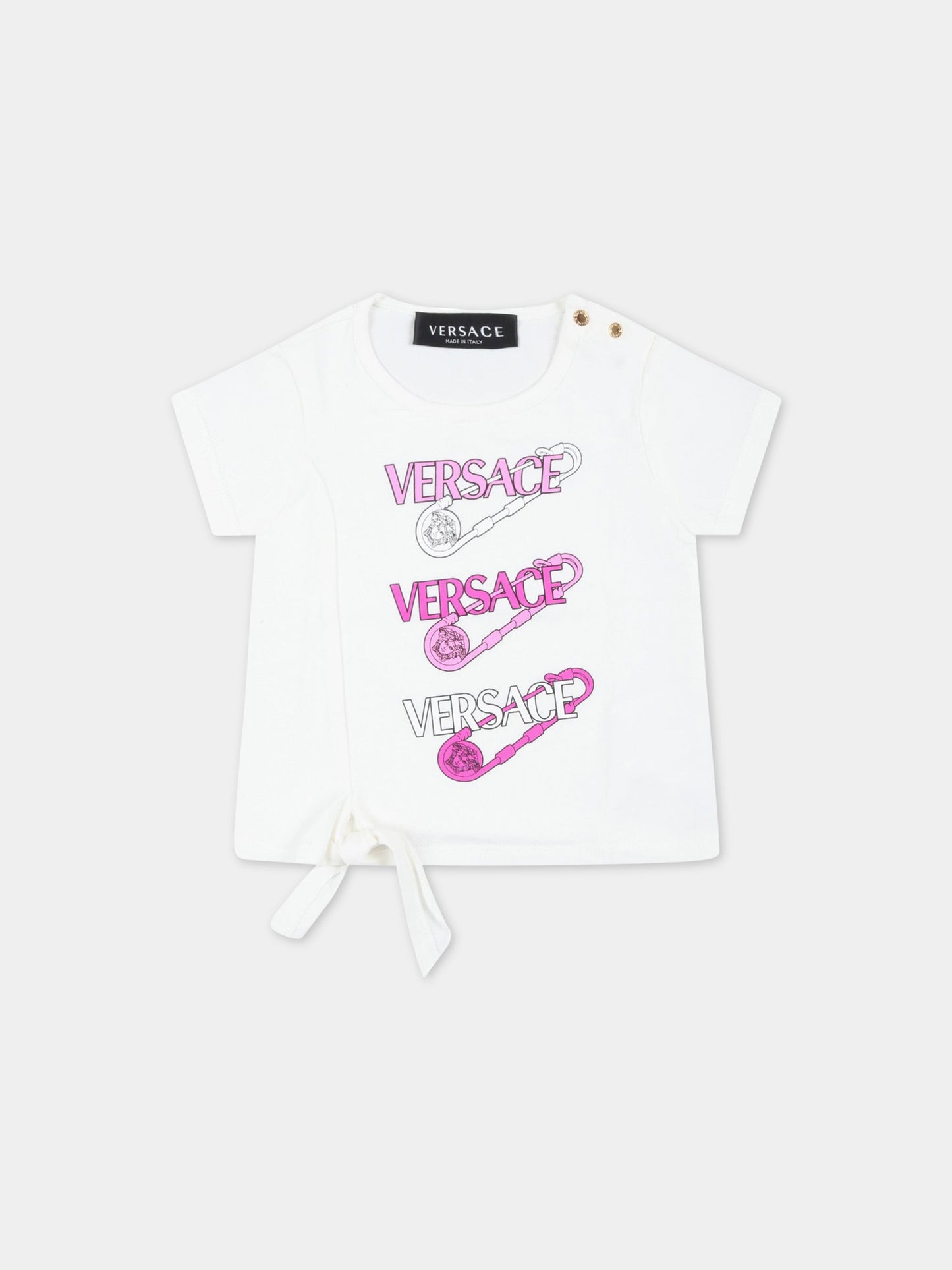T-shirt bianca per neonata con loghi,Versace,1009113 1A06482 2W070