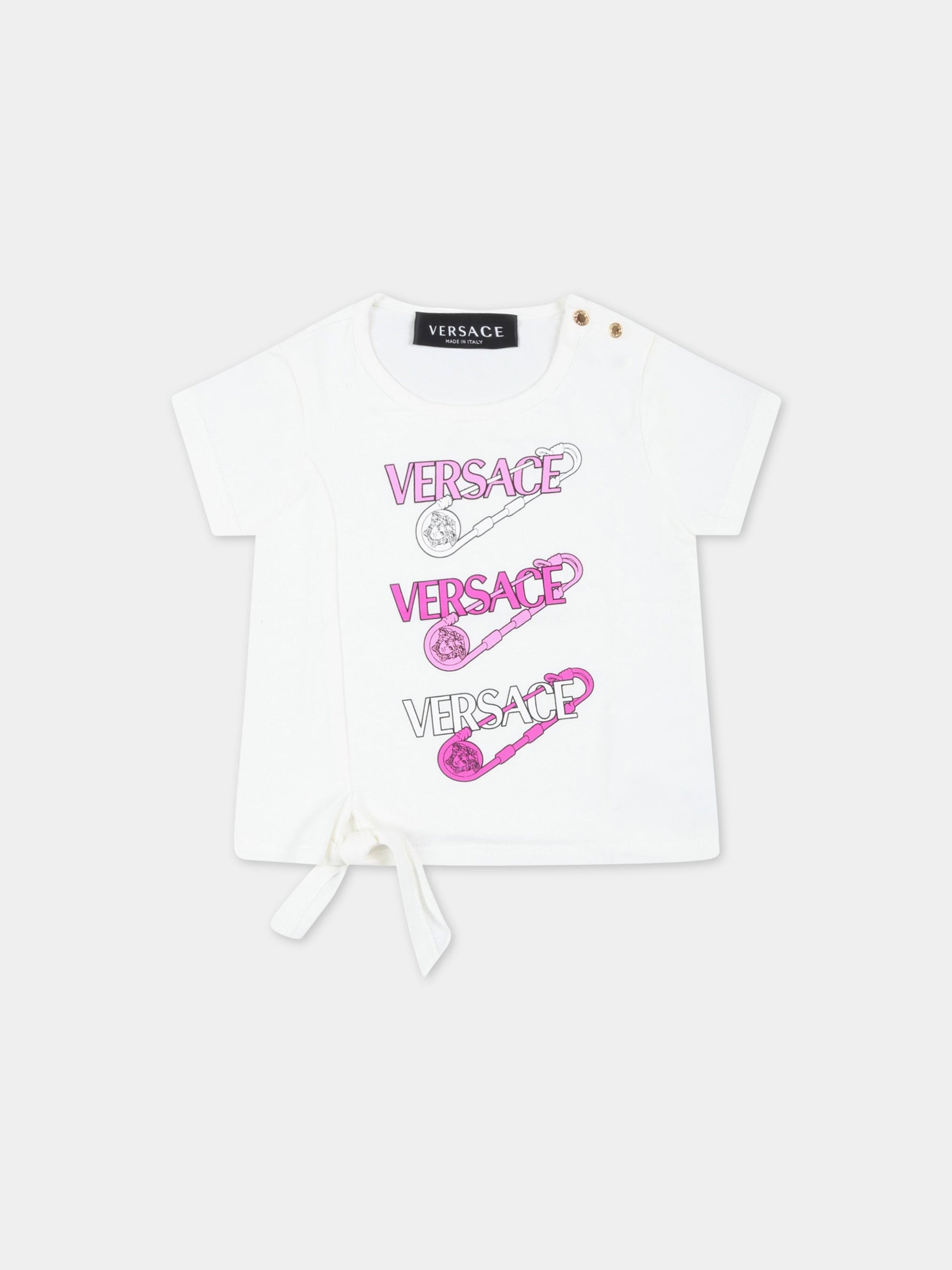 T-shirt bianca per neonata con loghi,Versace,1009113 1A06482 2W070