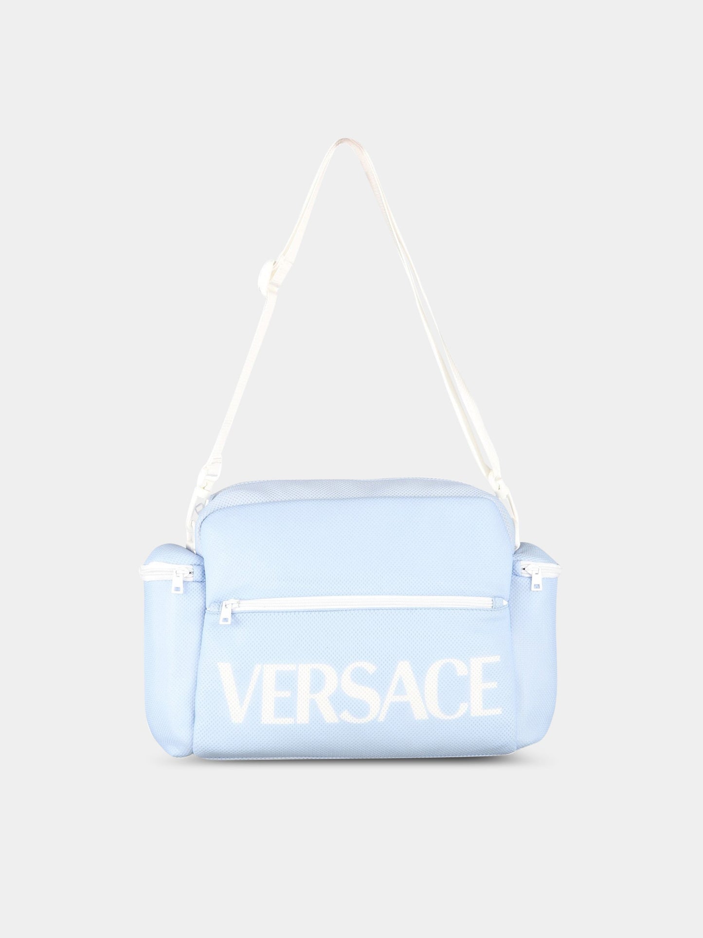 Borsa-mamma celeste per neonato con logo,Versace,1007127 1A06133 2V320
