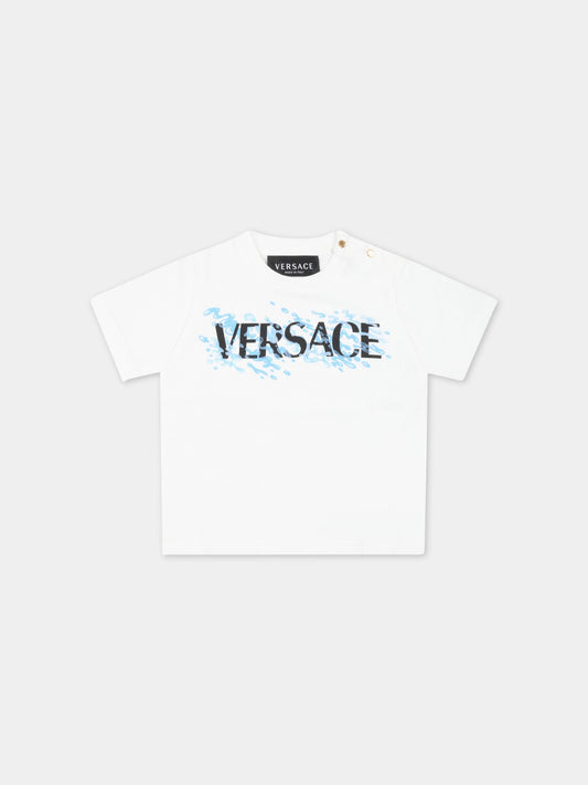 T-shirt bianca per neonato con logo nero,Versace,1000102 1A06516 6W790