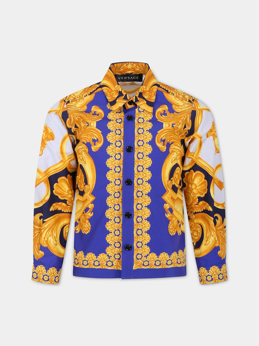 Camicia multicolor per bambino con stampa Barocco,Versace,1000333 1A06495 5U670