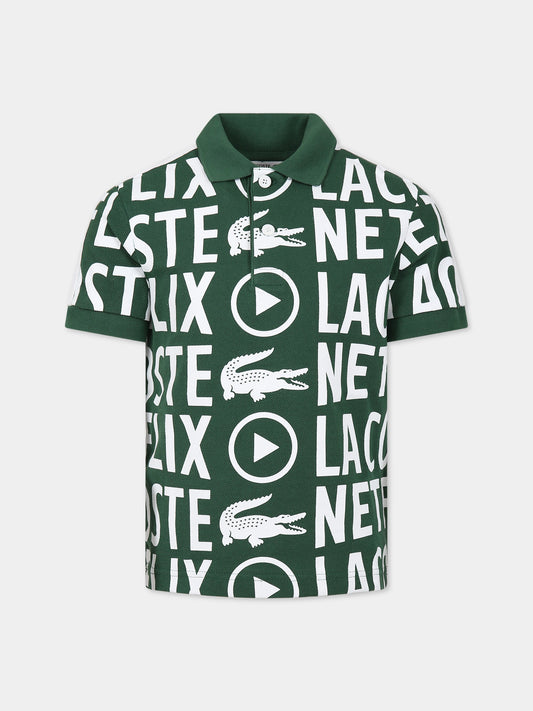 Polo verde per bambino con iconico coccodrillo e logo,Lacoste,PJ5508 737