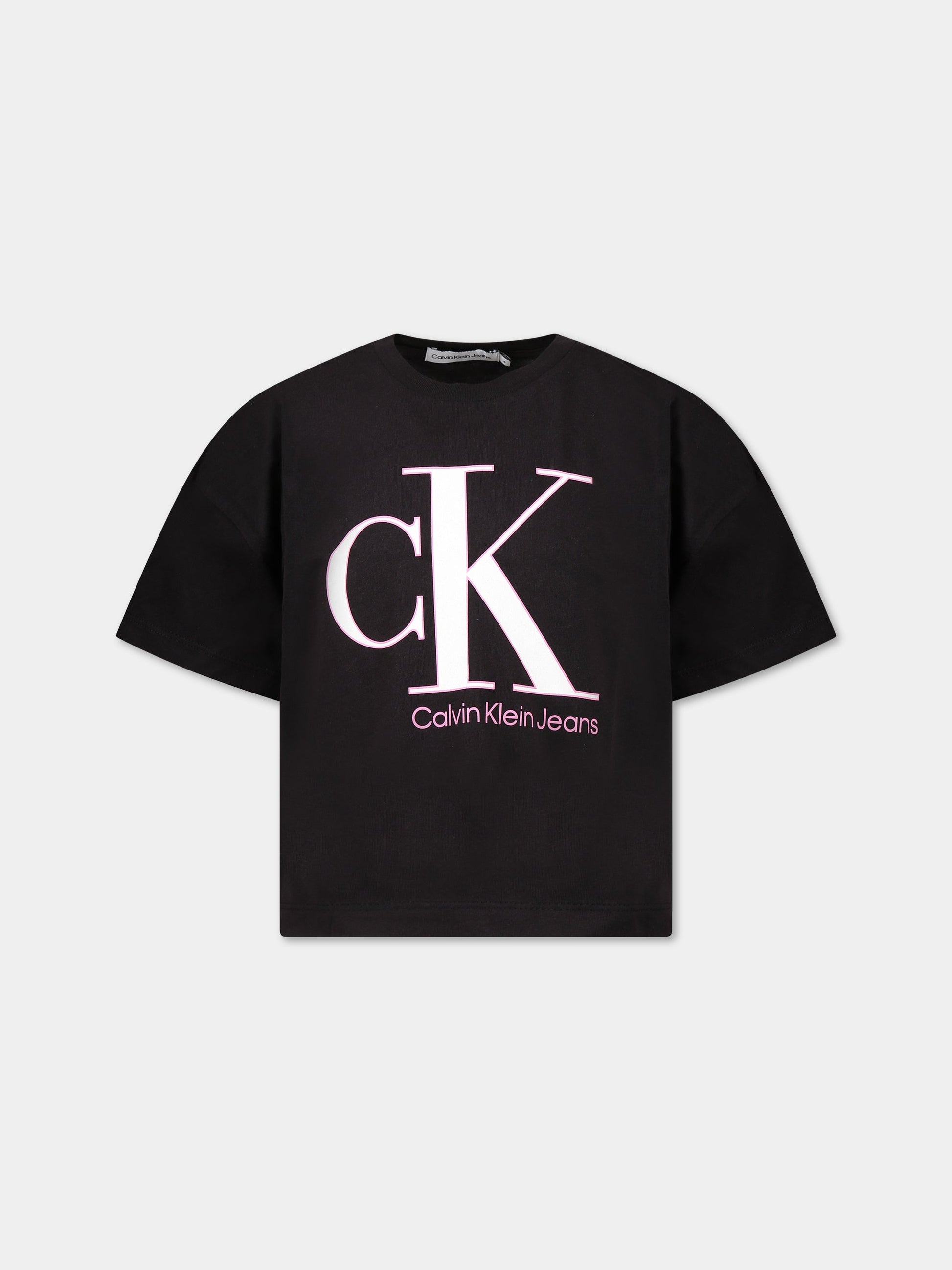 T-shirt nera per bambina con logo,Calvin Klein Kids,CKIG0IG01939 IG0IG01939 BEH