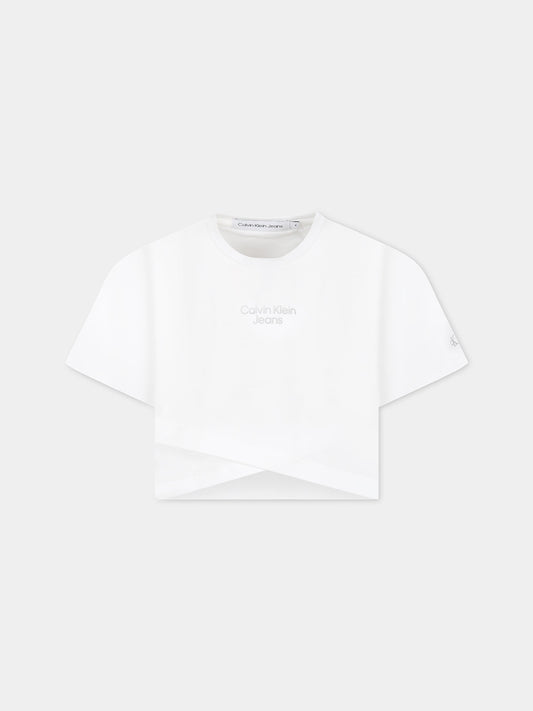 T-shirt bianco per bambina con logo,Calvin Klein Kids,CKIG0IG01938 IG0IG01938 YAF