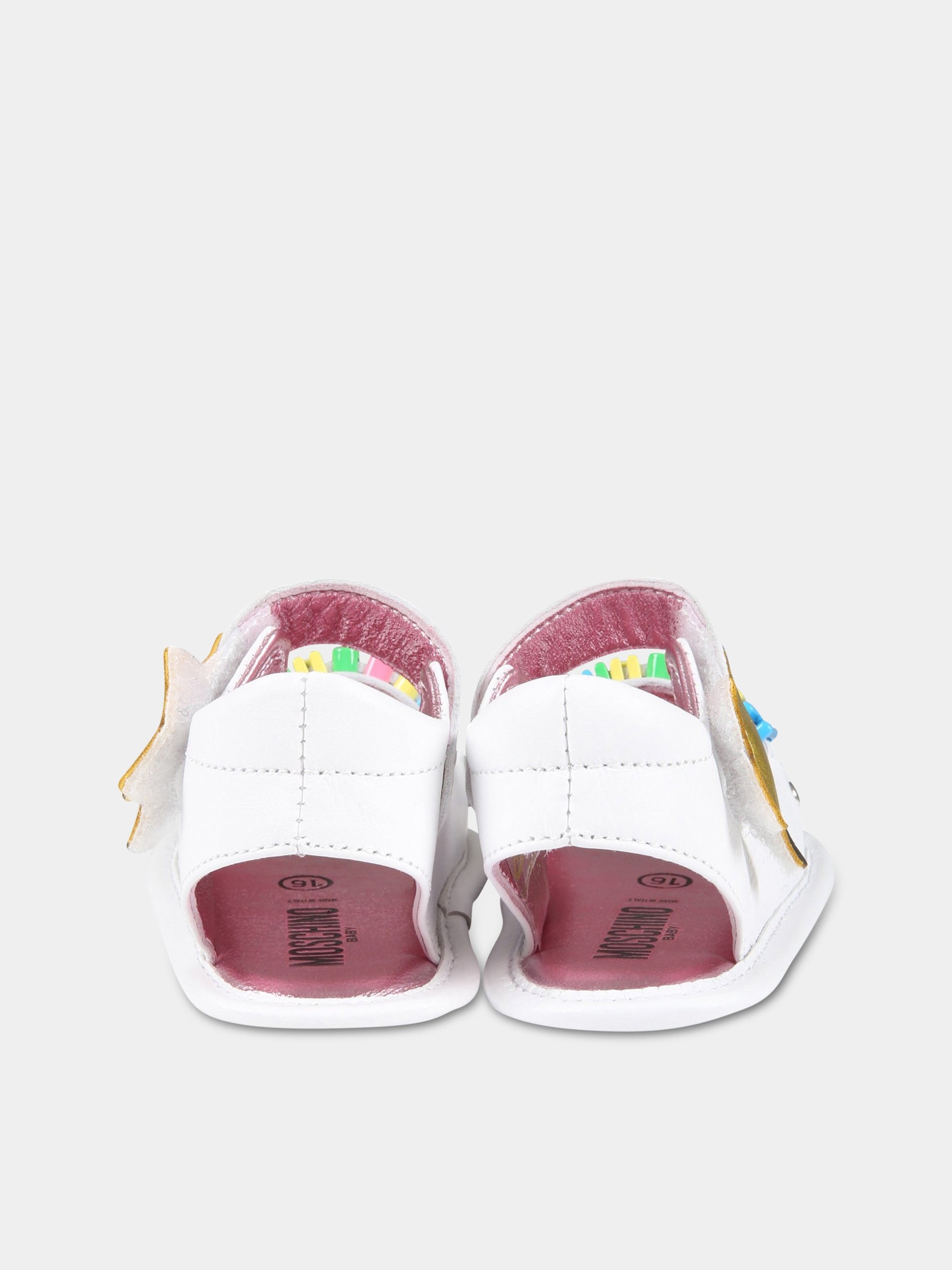Sandali bianchi per neonata con logo multicolor e stella,Moschino Kids,74259 1