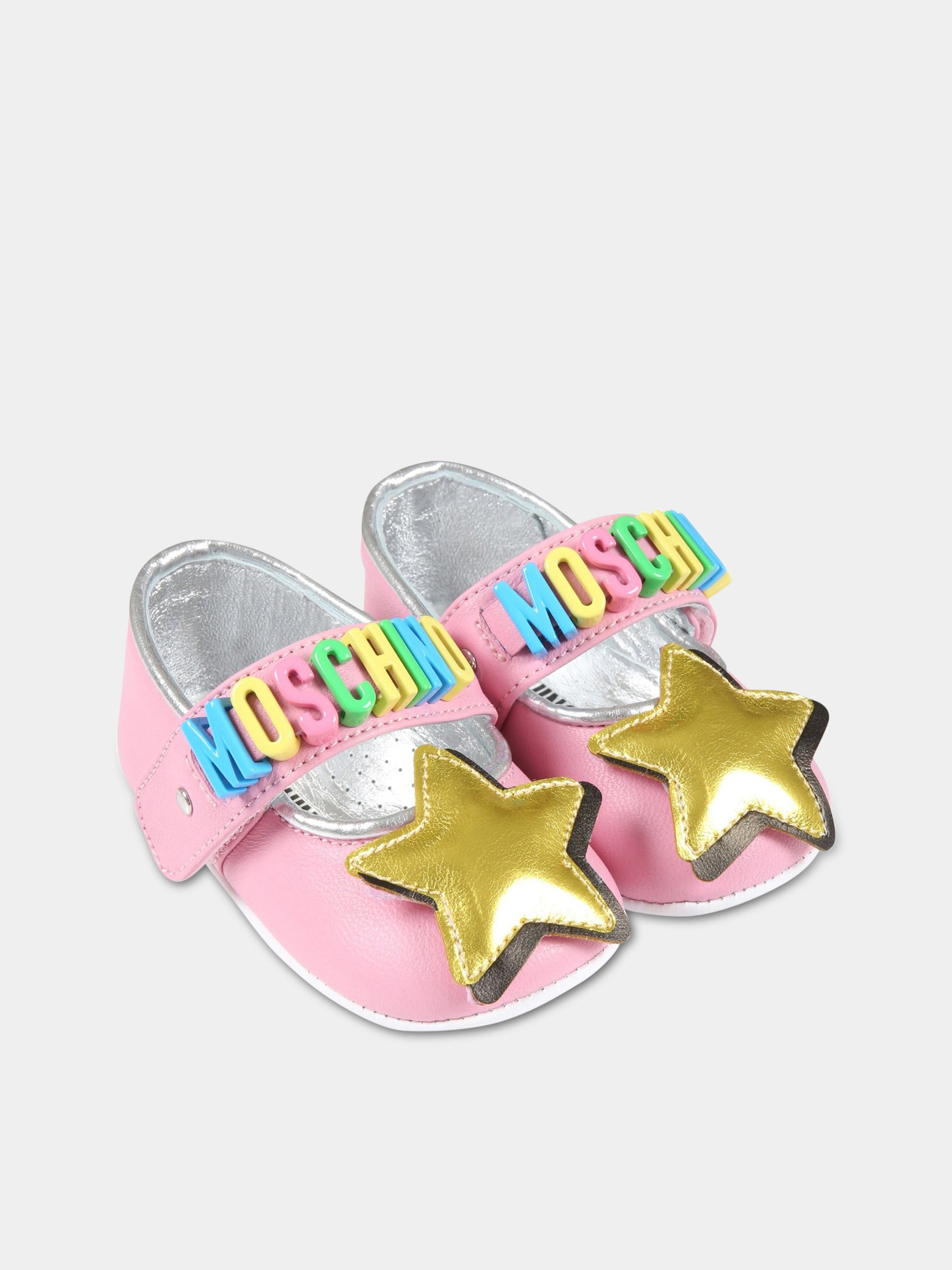 Ballerine rosa per neonata con logo e stella,Moschino Kids,74263 2