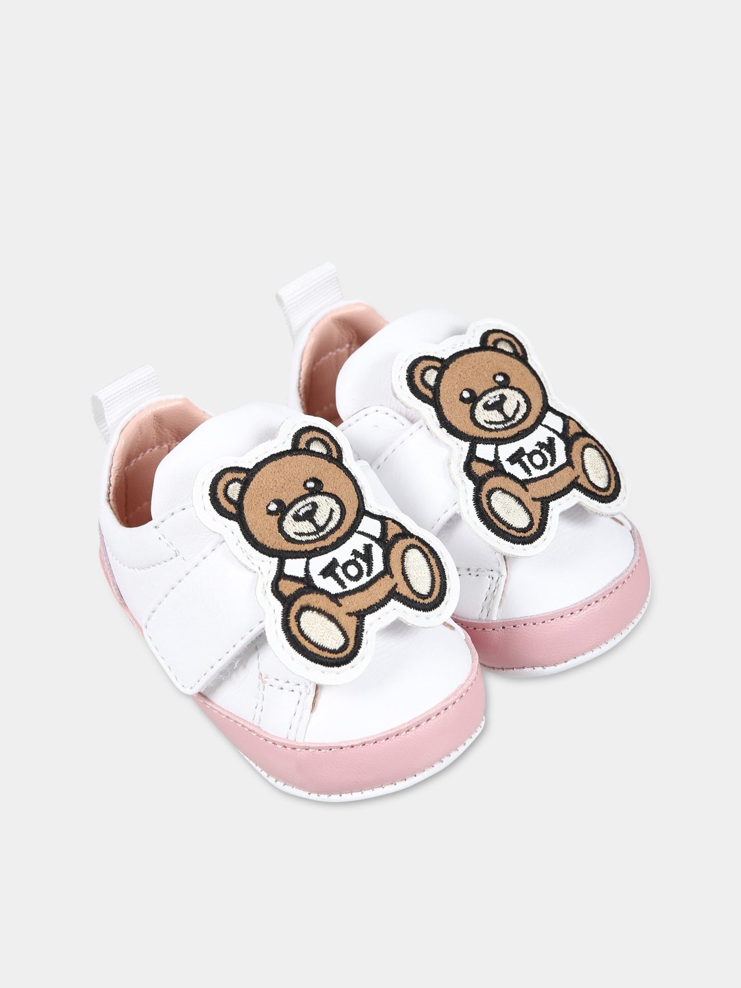 Sneakers bianche per neonata con logo e Teddy Bear,Moschino Kids,74270 1