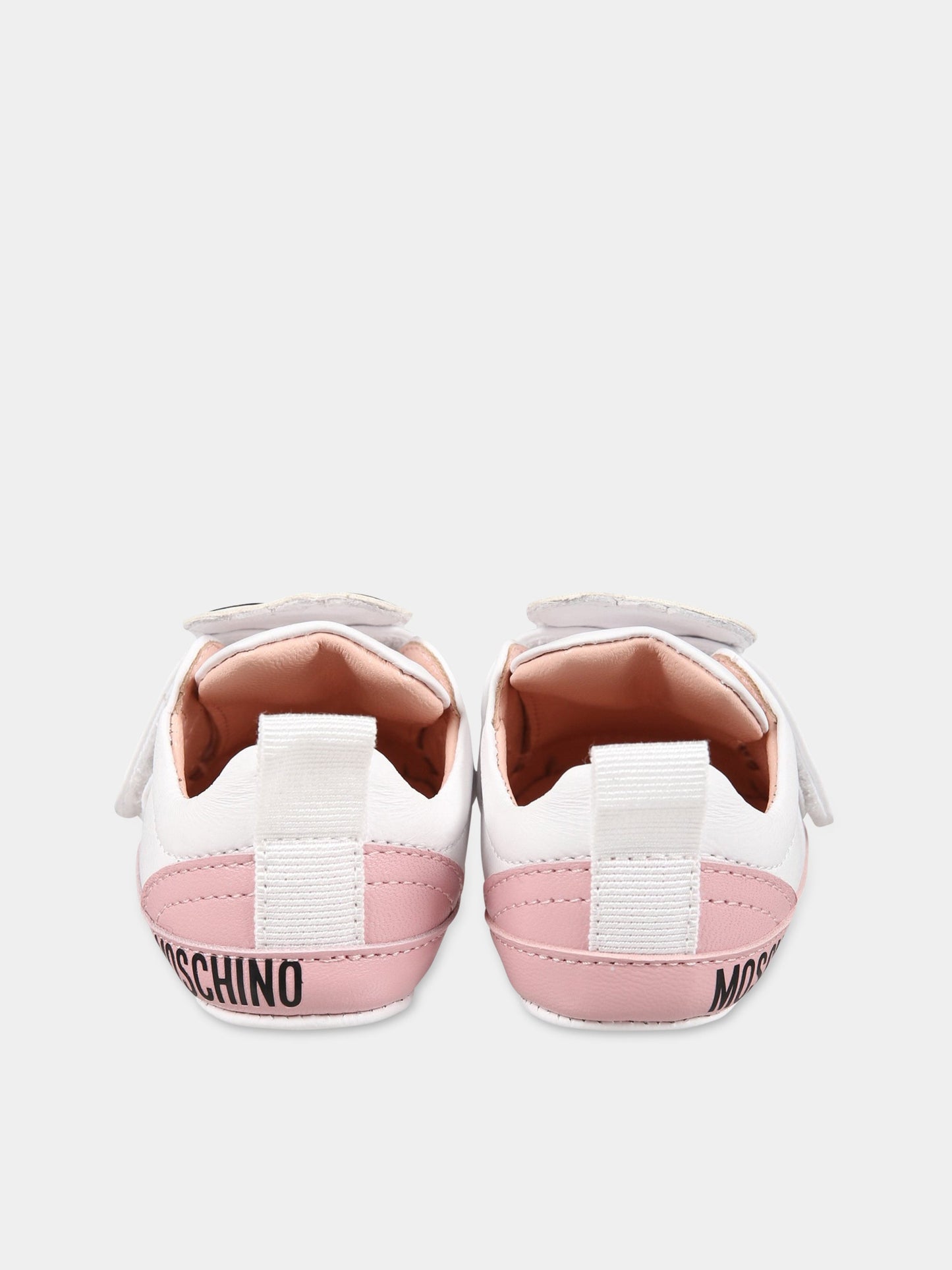 Sneakers bianche per neonata con logo e Teddy Bear,Moschino Kids,74270 1