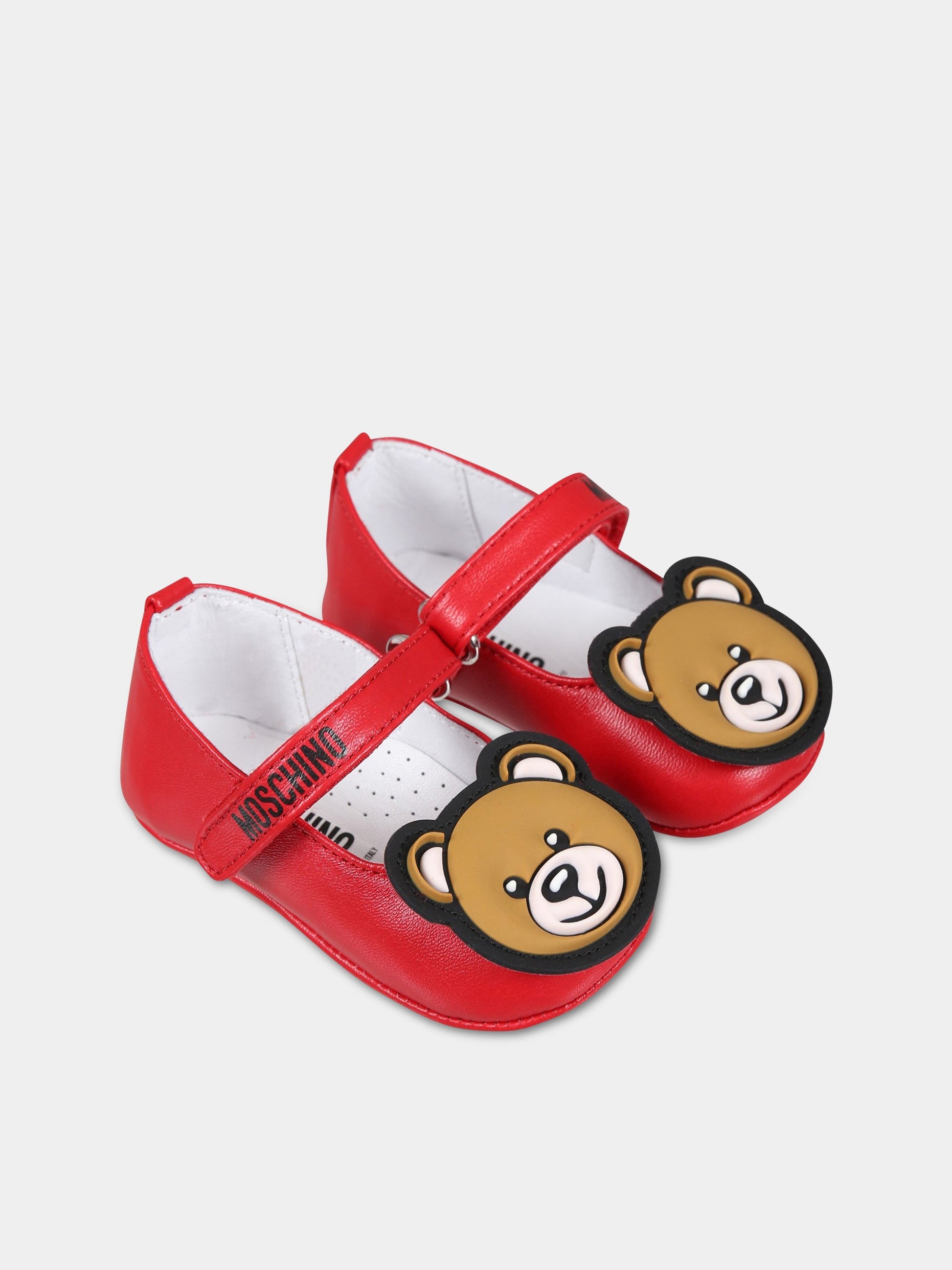 Ballerine rosse per neonata con Teddy Bear e logo,Moschino Kids,74262