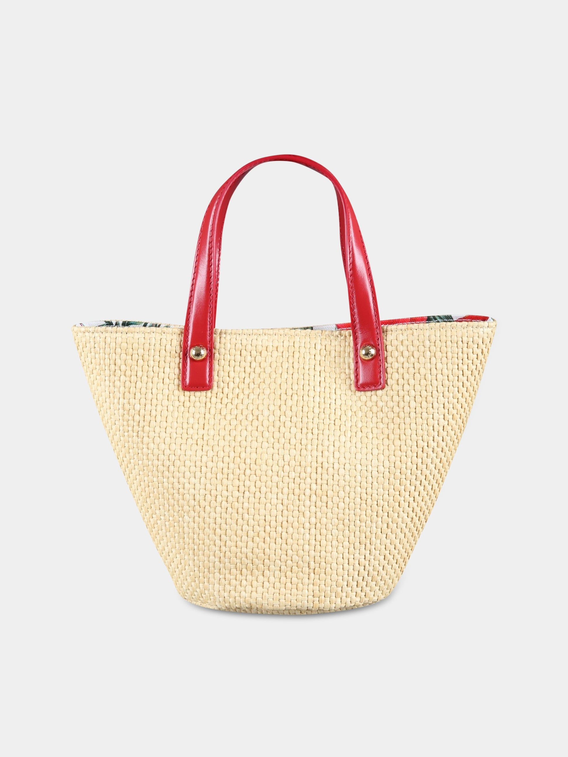 Borsa beige per bambina con logo e papaveri,Dolce & Gabbana Kids,EB0054 AZ806 HA3VN