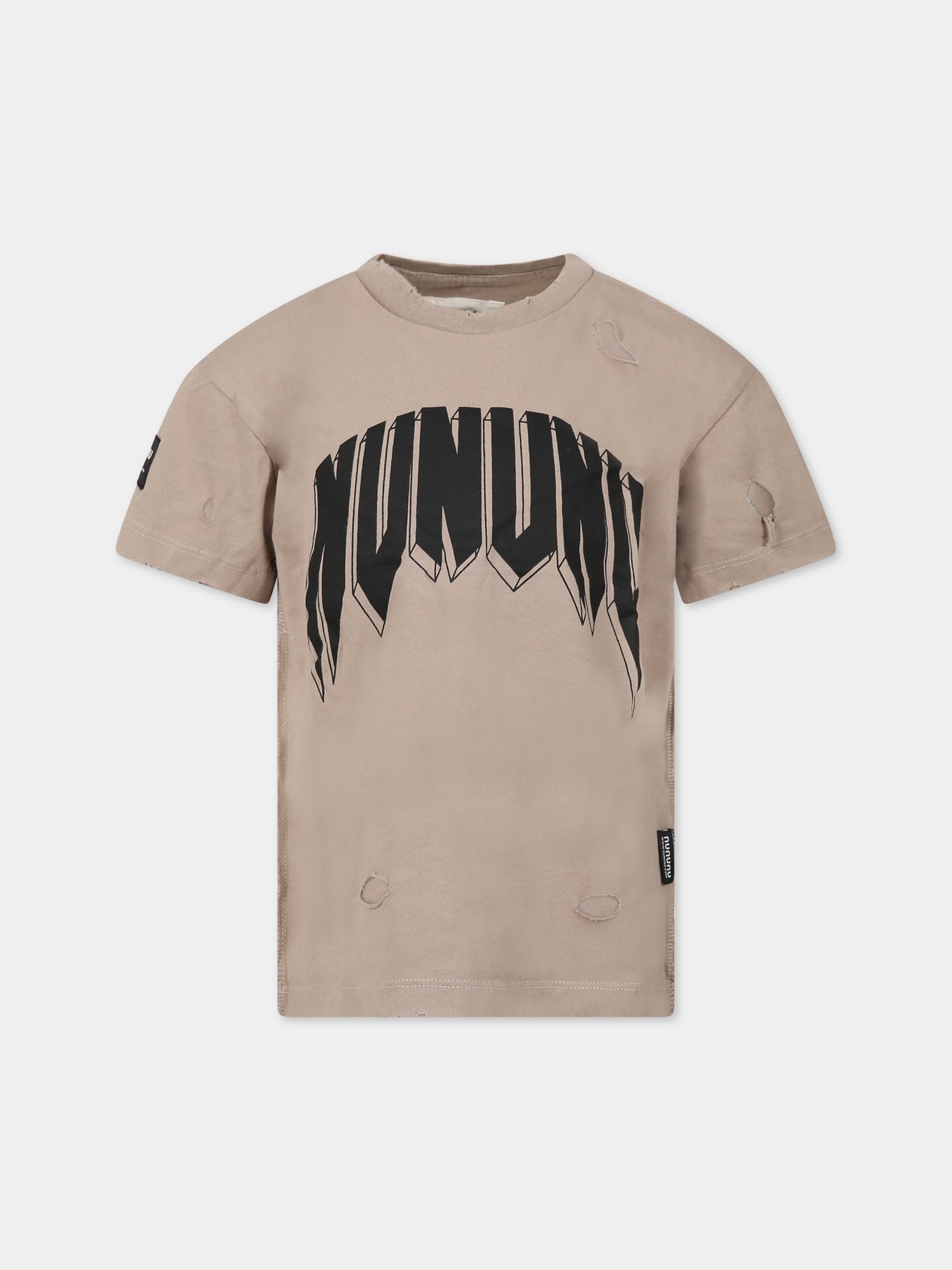 T-shirt marrone per bambino con stampa e logo,Nununu,NU3703A