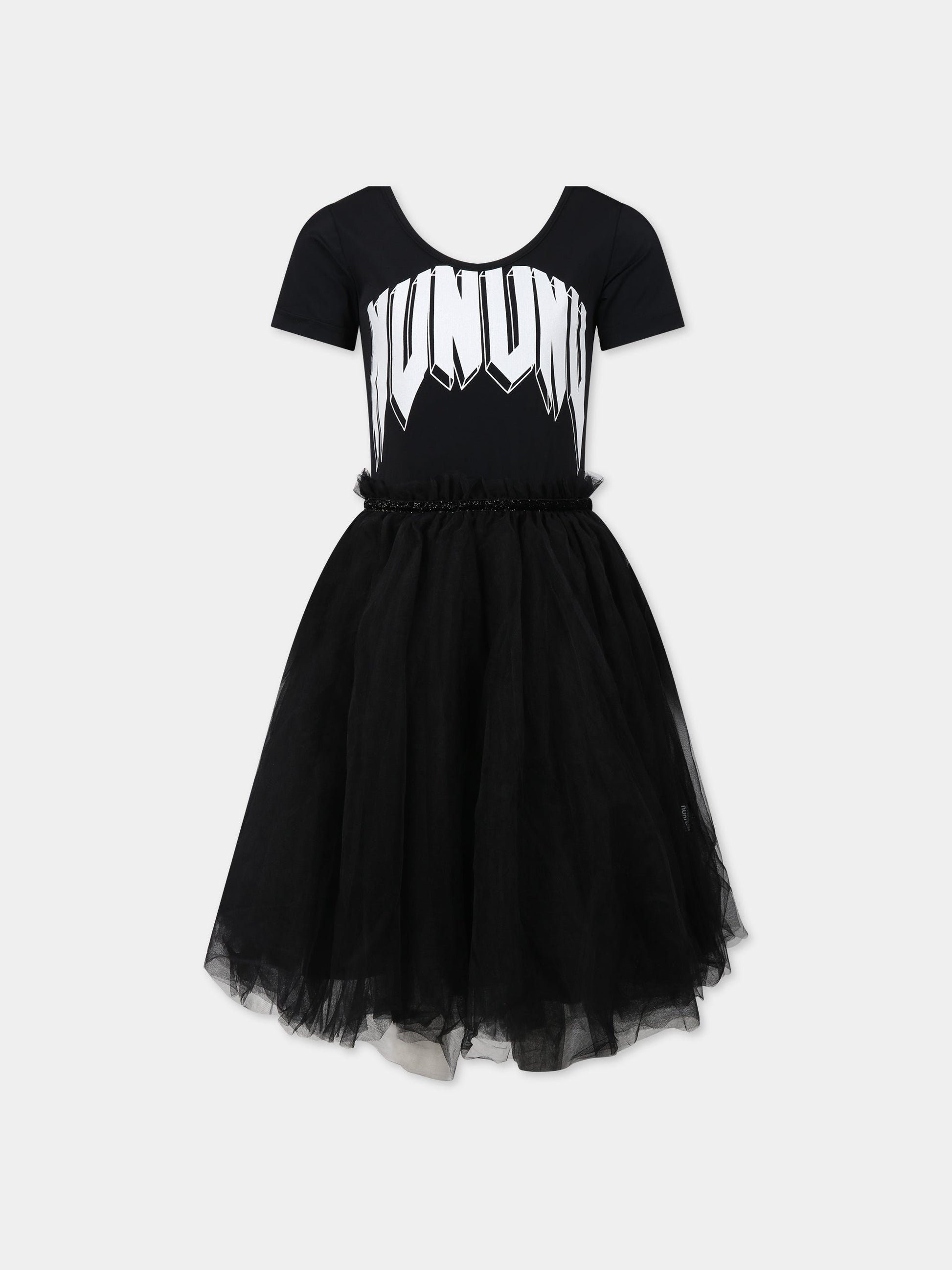 Vestito nero per bambina con logo,Nununu,NU3780A