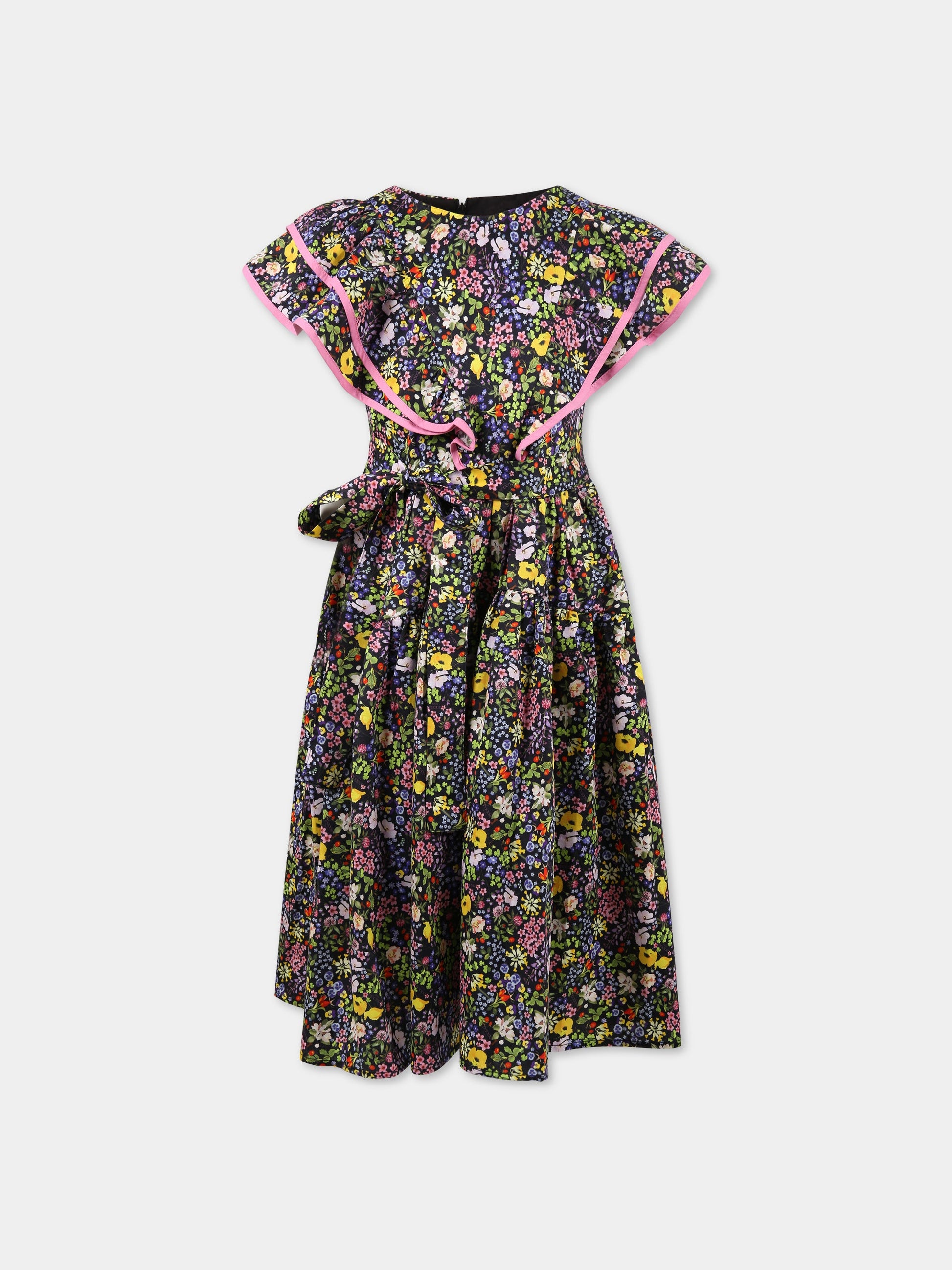 Vestito multicolor per bambina con stampa floreale e logo,Paade Mode,232501028