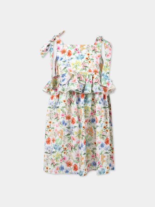 Vestito multicolor per bambina con stampa floreale,Paade Mode,232104619