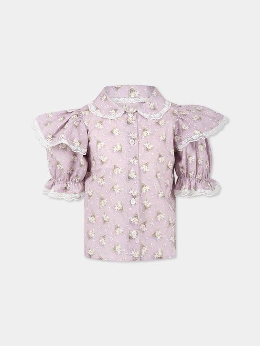 Camicia viola per bambina con stampa floreale,Paade Mode,232130120