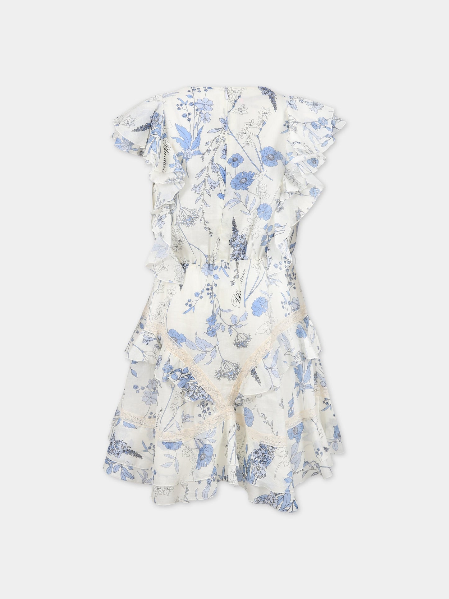 Vestito bianco per bambina con stampa floreale e logo,Blumarine Baby,IA3060T2523 Q9210