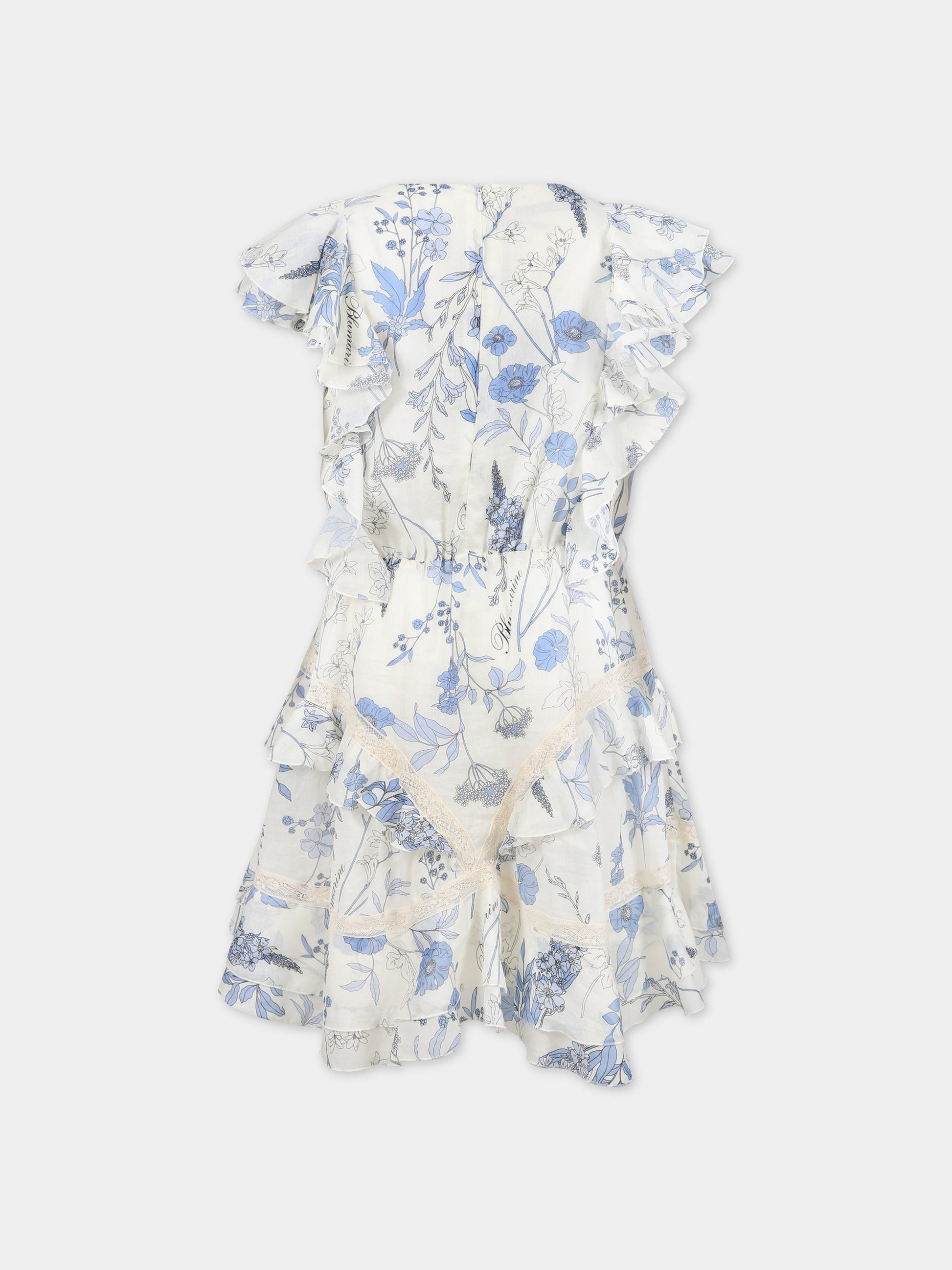 Vestito bianco per bambina con stampa floreale e logo,Blumarine Baby,IA3060T2523 Q9210