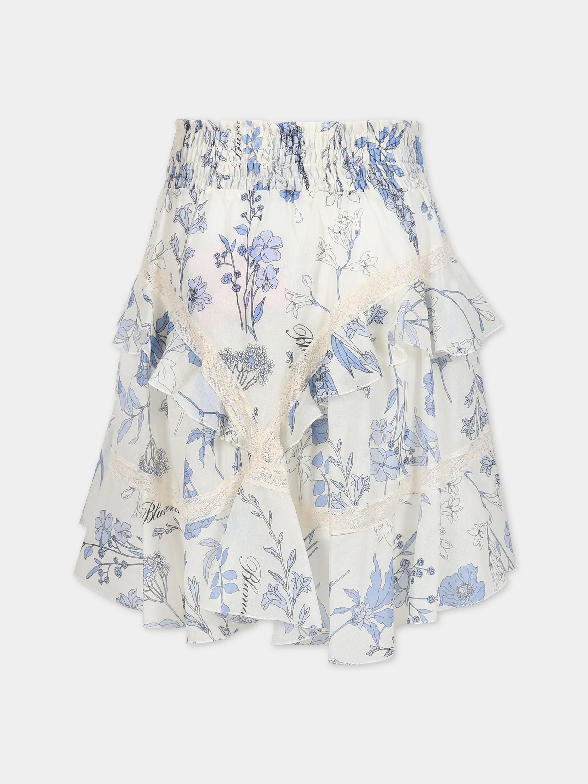 Gonna bianca per bambina con stampa floreale e logo,Blumarine Baby,IA3061T2523 Q9210
