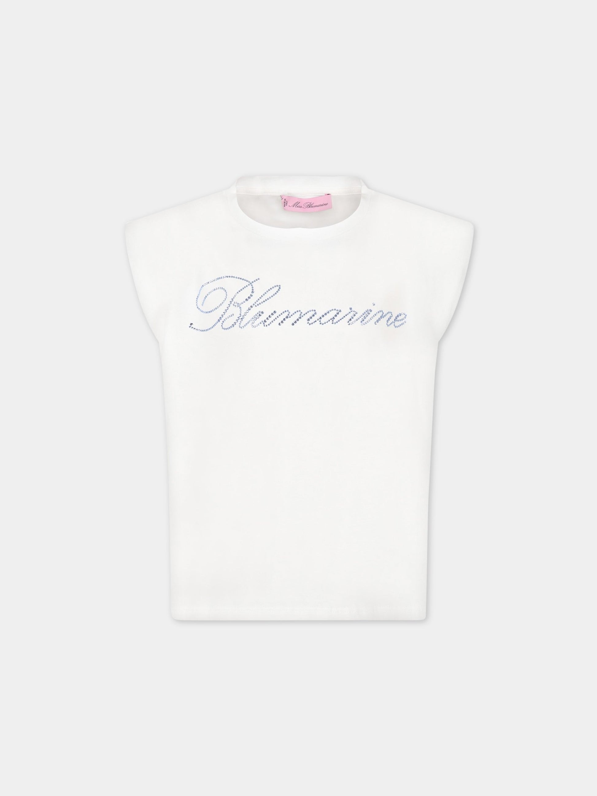 T-shirt bianca per bambina con logo,Blumarine Baby,IA3062J5003 Q9305
