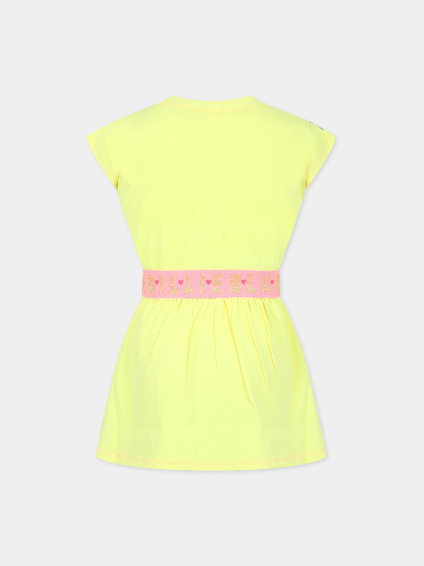 Vestito giallo per bambina con stampa pappagalli e logo,Billieblush,U12807 549