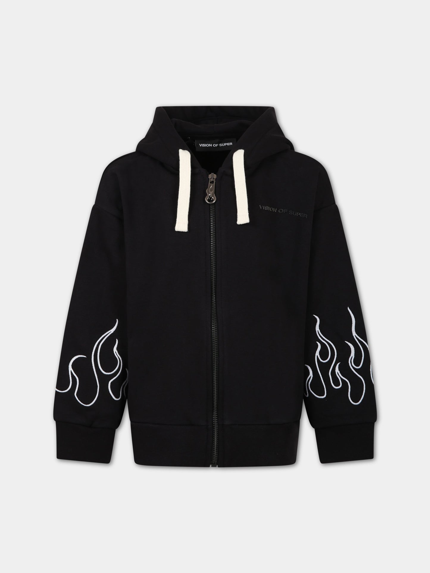 Felpa nera per bambino con fiamme e logo,Vision Of Super,MFV3100J BIANCO