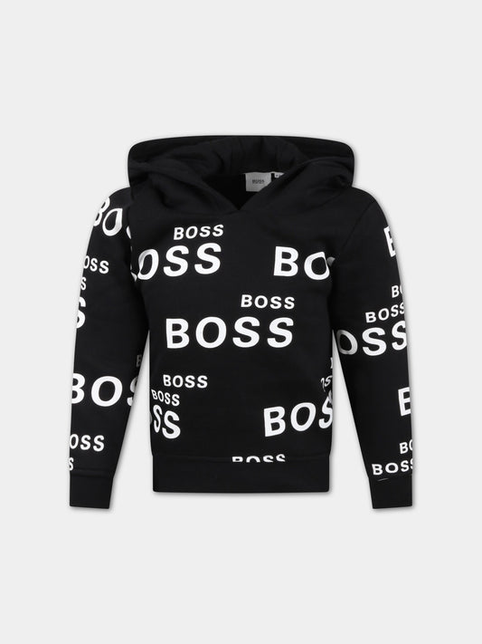 Felpa nera per bambino con loghi,Hugo Boss,J25L98 09B