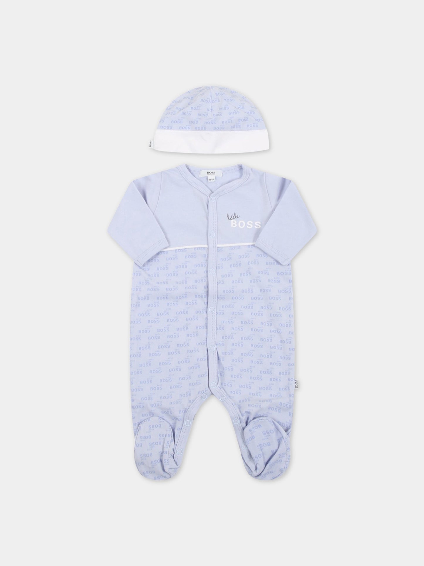 Set celeste per neonato con loghi,Hugo Boss,J98329 771