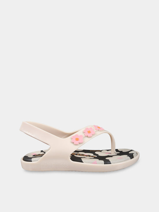 Infradito rosa per bambina con fiori e logo,Mini Melissa,33770 AJ933 06411