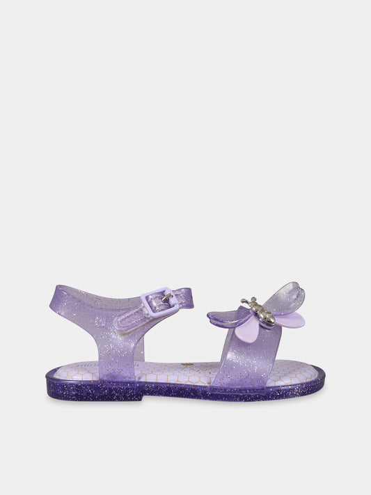 Sandali viola per bambina con farfalla e logo,Mini Melissa,33873 AK304 06411
